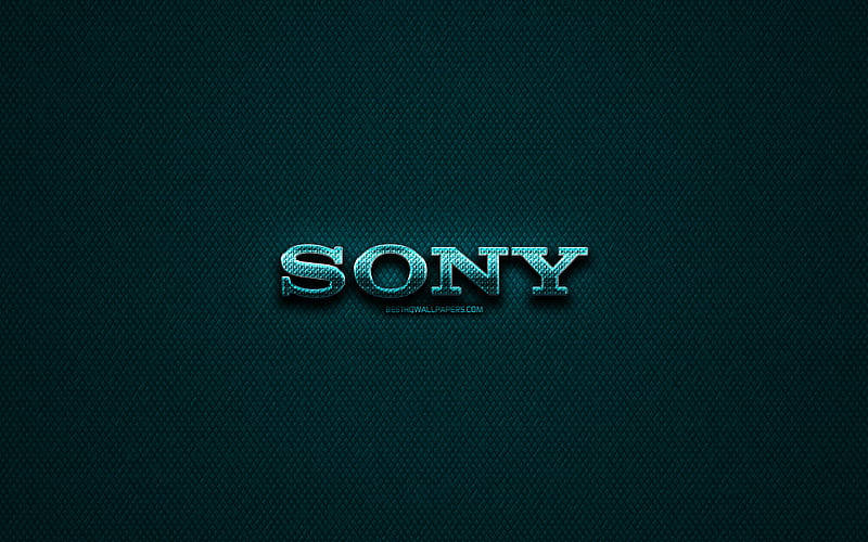 深色紋理背景上帶金屬青綠色飾面的 Sony 標誌。 — 深綠色動畫 壁紙