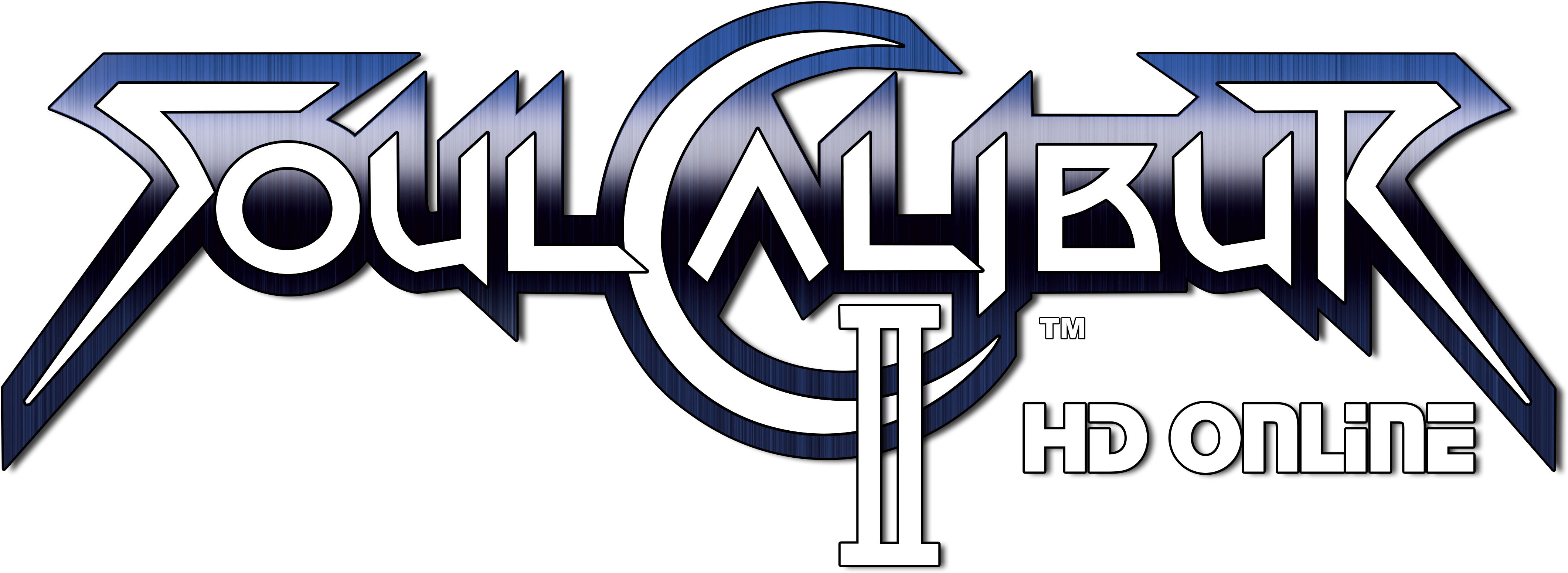 電玩遊戲 桌布 壁紙 — Soul Calibur II HD Online 標誌，金屬藍色和白色風格化文字，黑色背景。