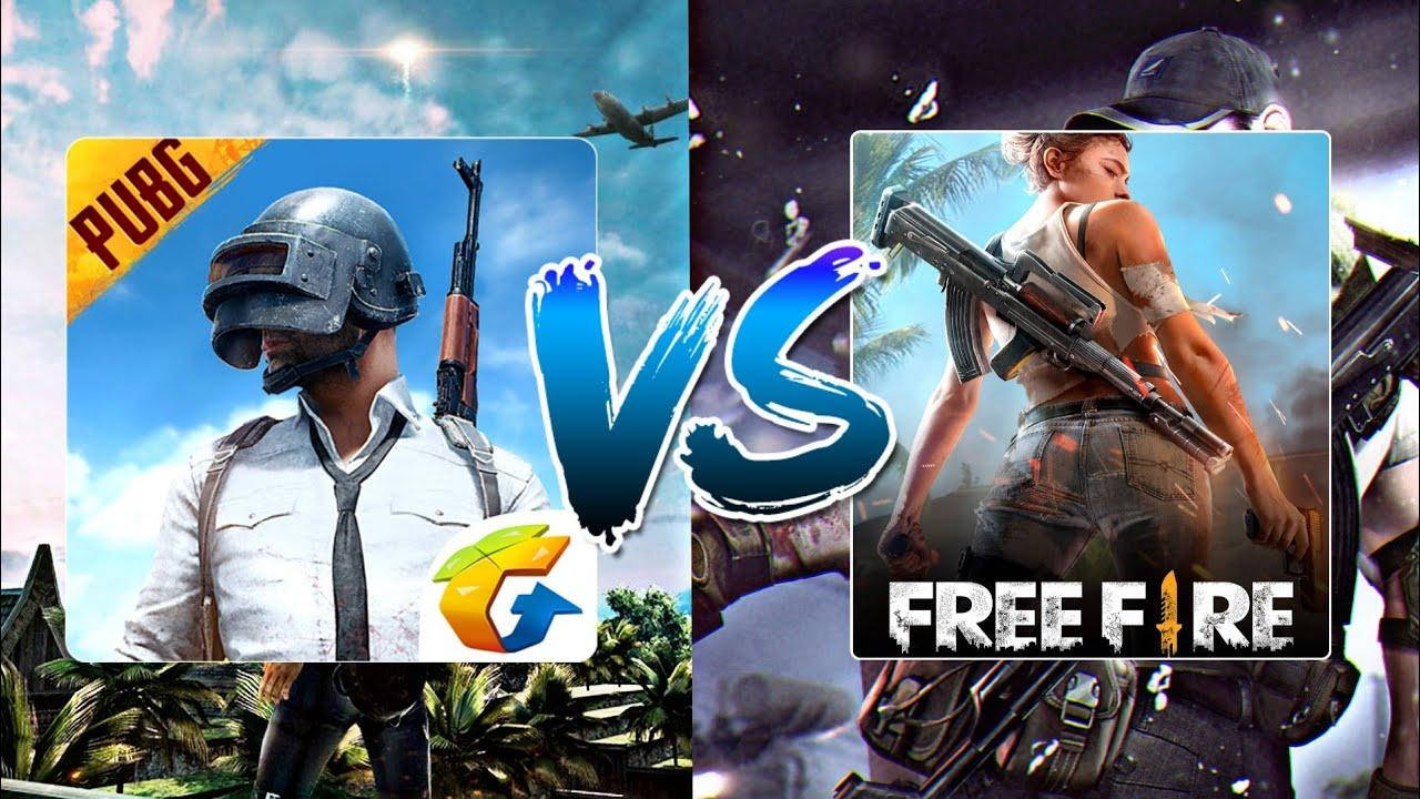 PUBG 對 Free Fire 的遊戲對決，士兵在熱帶和太空場景中作戰。 — Free Fire 壁紙