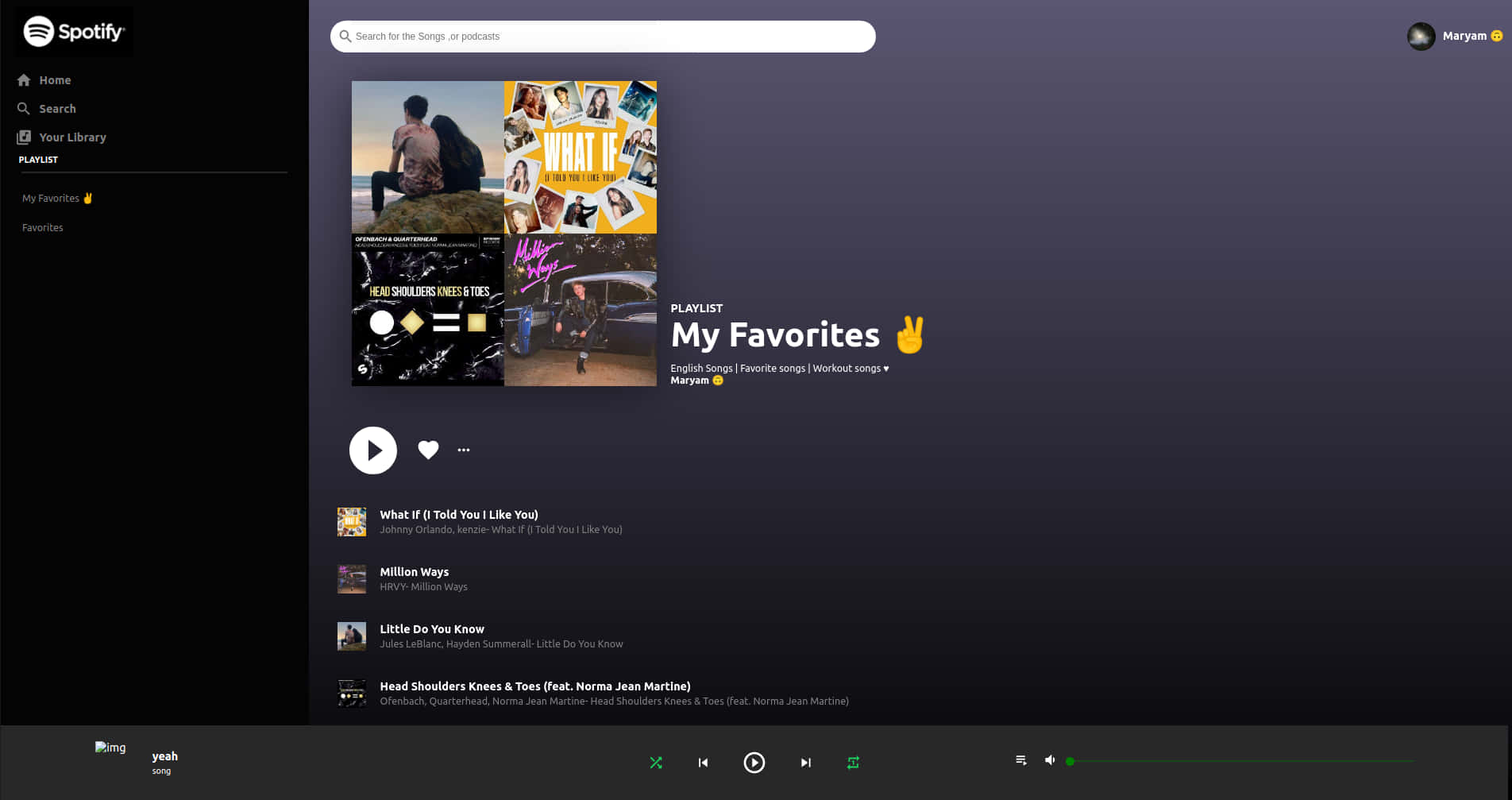 Screenshot 桌布 壁紙 — Spotify 應用程式介面，在深色背景上顯示用戶的「我的最愛」播放清單，包含專輯封面和歌曲列表。