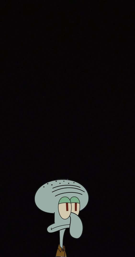 Aesthetic Squidward 桌布 壁紙 — Squidward Tentacles 在純黑色背景上向上凝視，表情無聊。