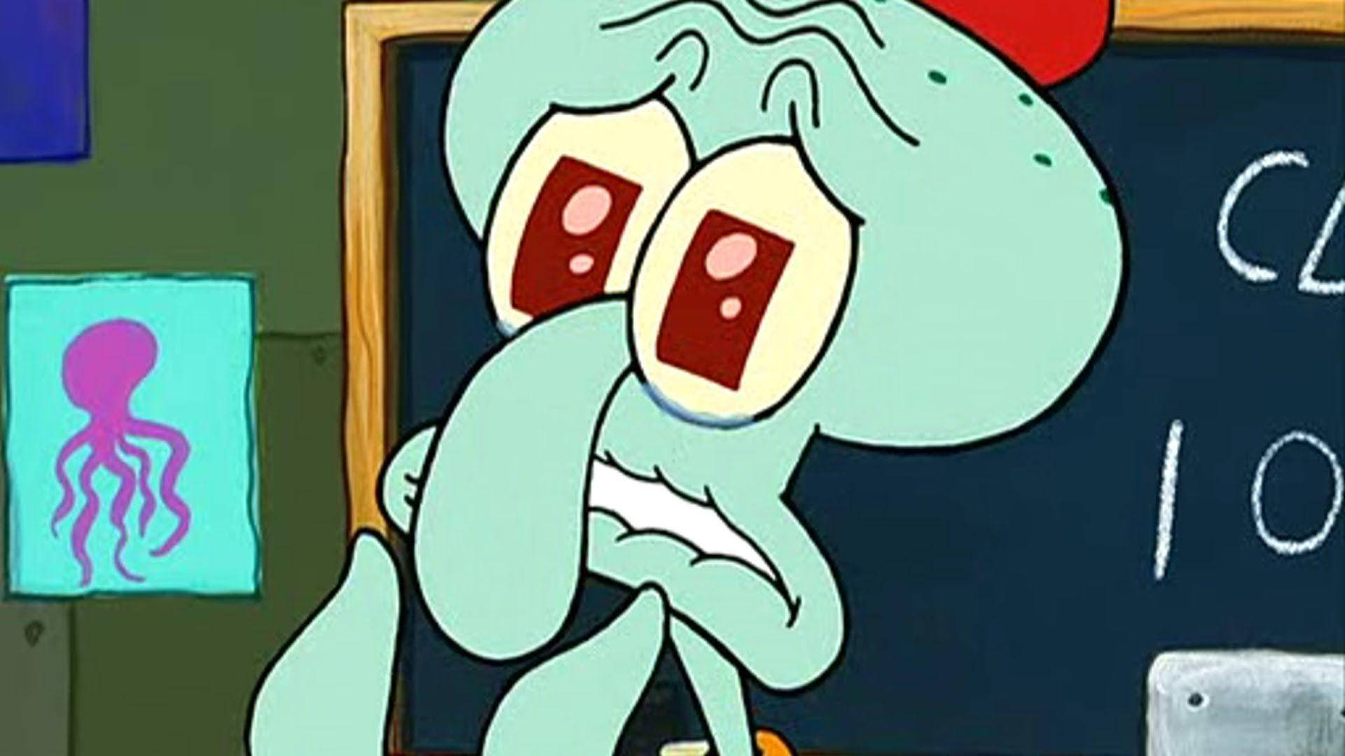 Tentacles 桌布 壁紙 — Squidward 在他的教室裡站在黑板前，看起來壓力很大且沮喪。