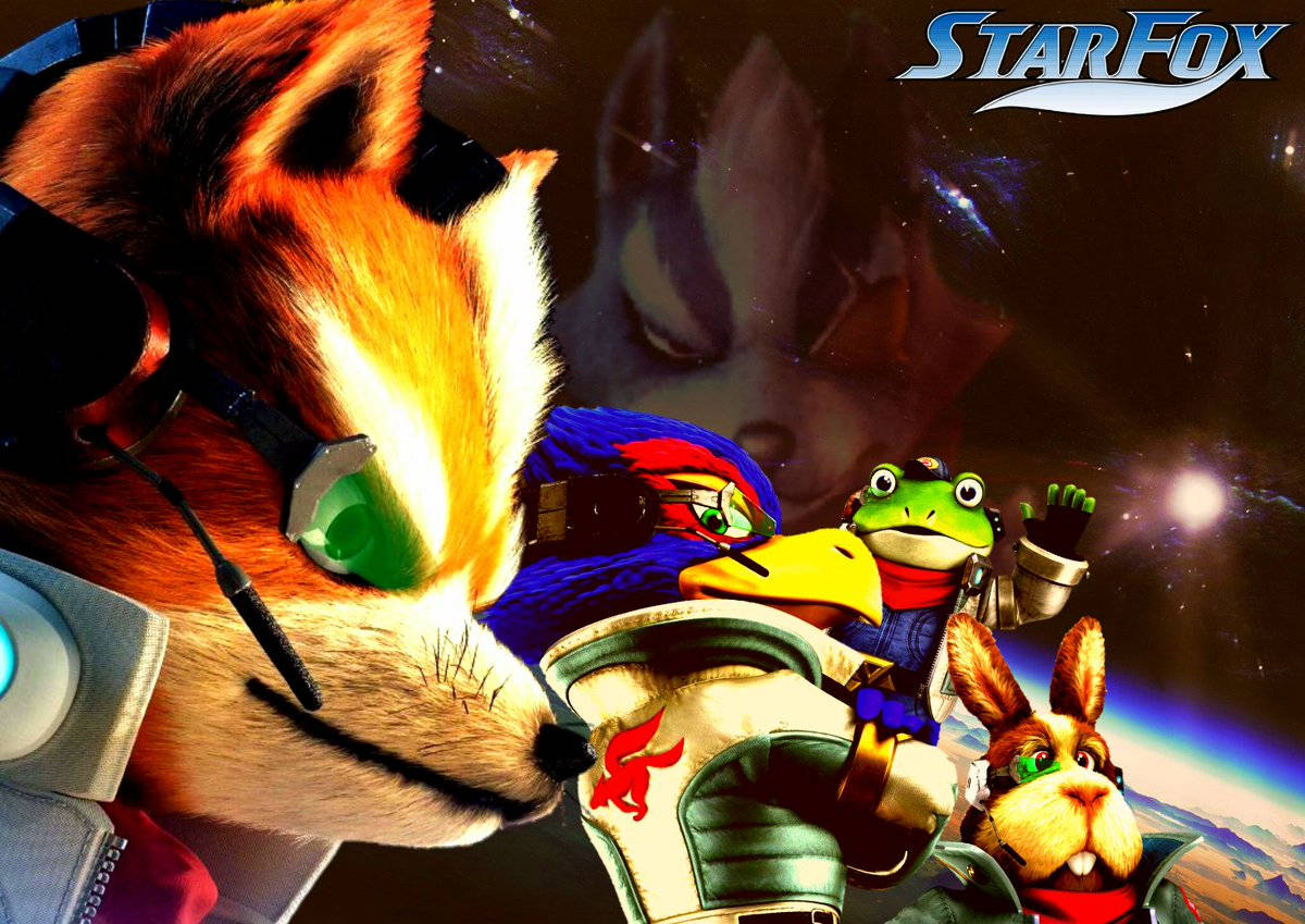 Star Fox 桌布 壁紙 — Star Fox 團隊穿著太空服，背後有行星和星場。