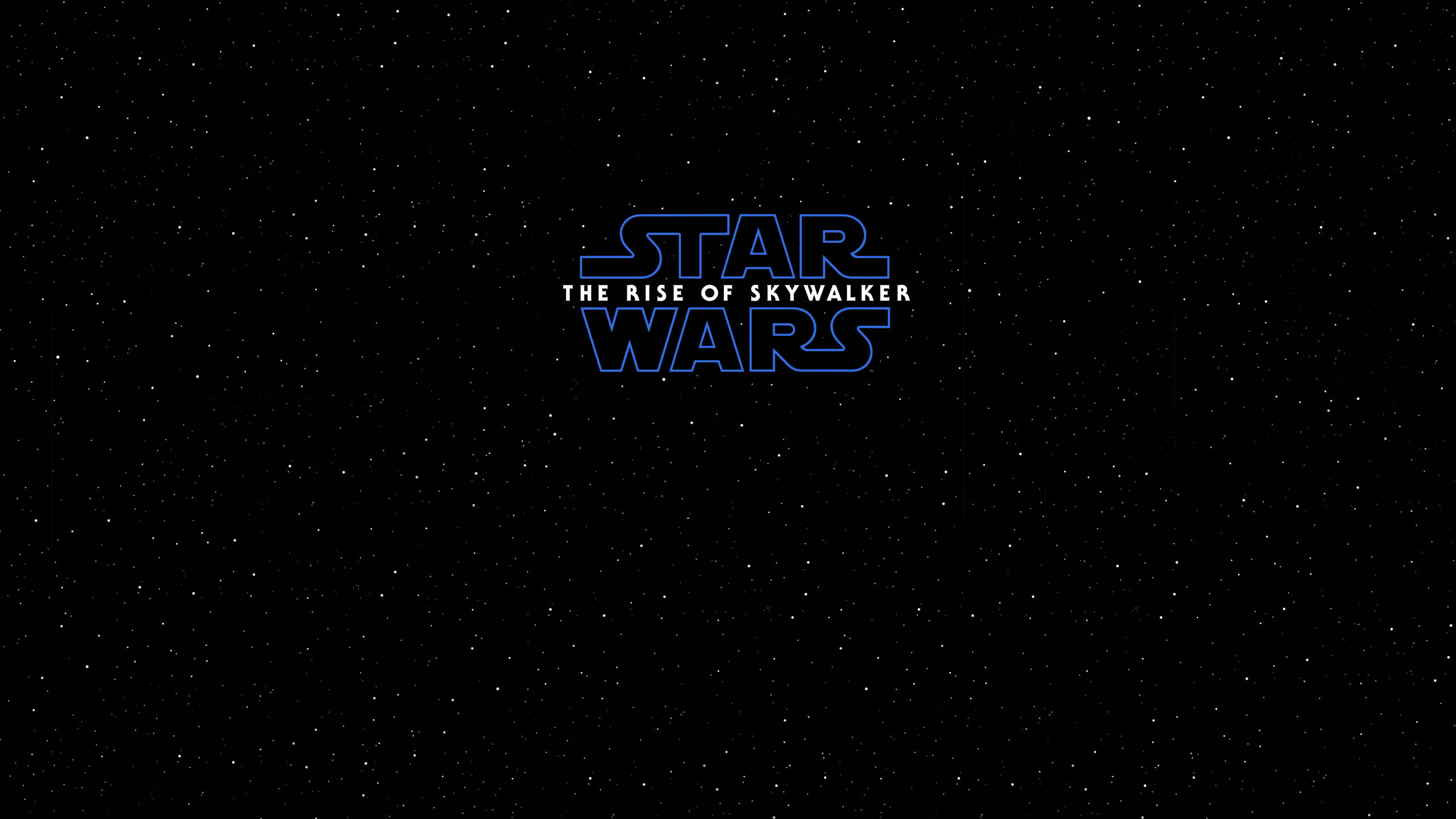 Skywalker 桌布 壁紙 — Star Wars The Rise of Skywalker 標誌在黑色太空的星空中發出藍色光芒。