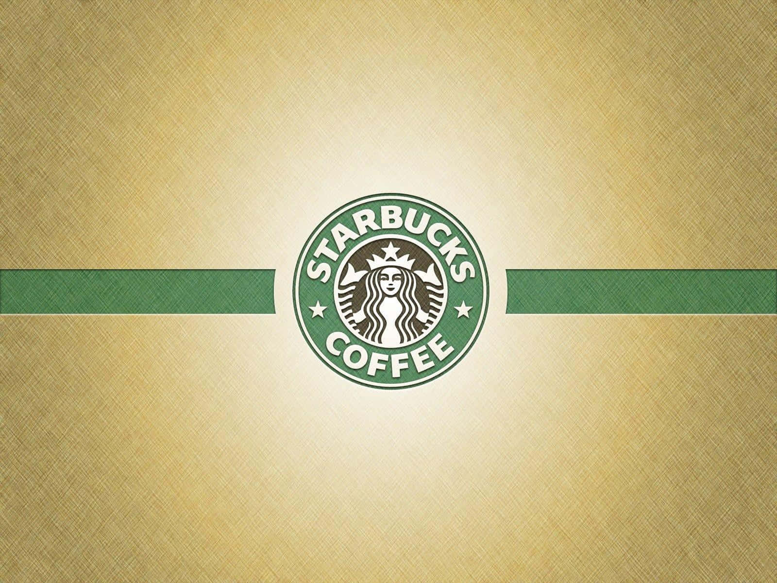 星巴克 桌布 壁紙 — Starbucks 咖啡標誌居中於帶有紋理的金色背景上，並有綠色水平條紋。