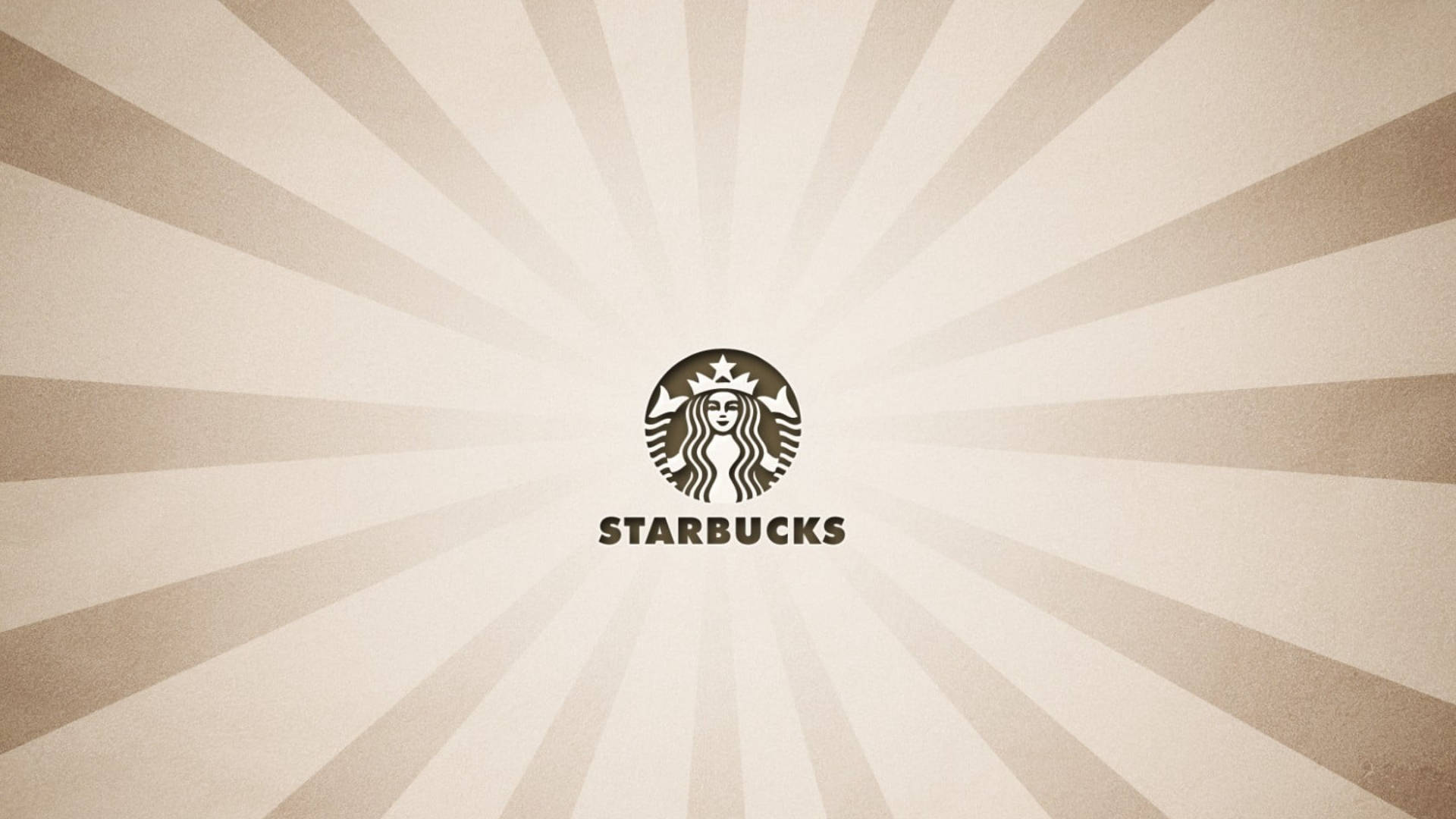 星巴克 桌布 壁紙 — Starbucks 標誌居中於復古米色太陽光線背景上，帶有放射狀條紋。