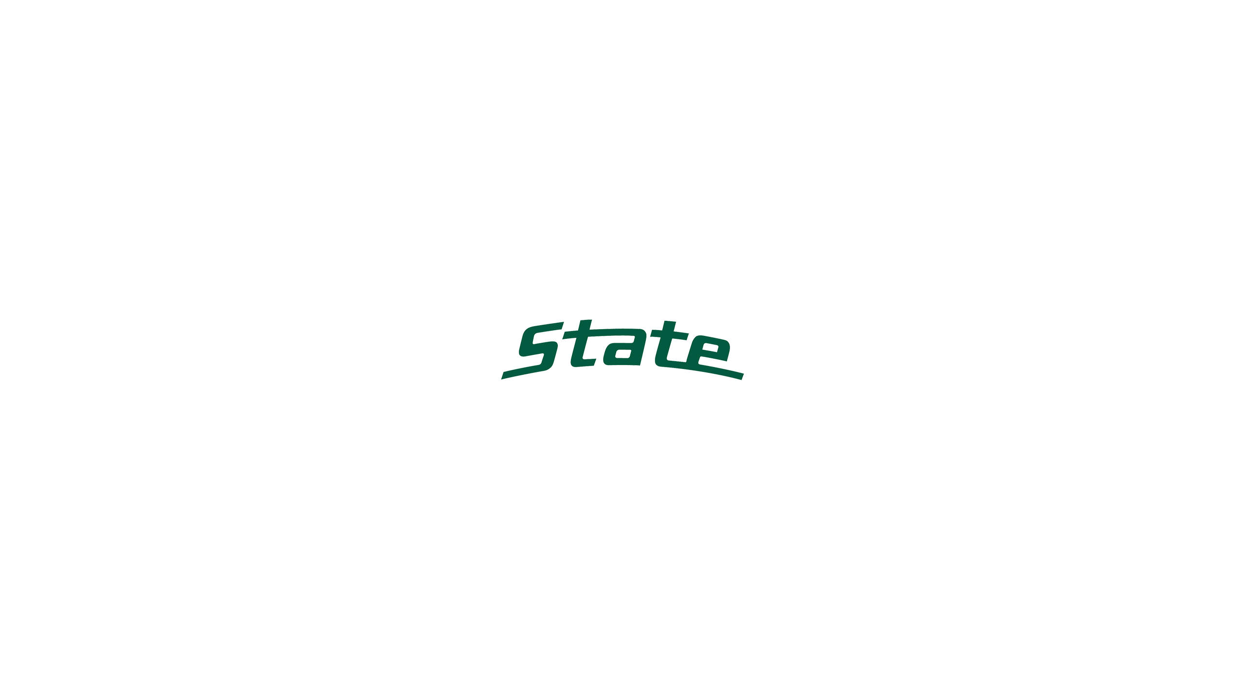 Michigan State Spartans 桌布 壁紙 — 「State」一詞以綠色風格字體居中顯示在純白色背景上。