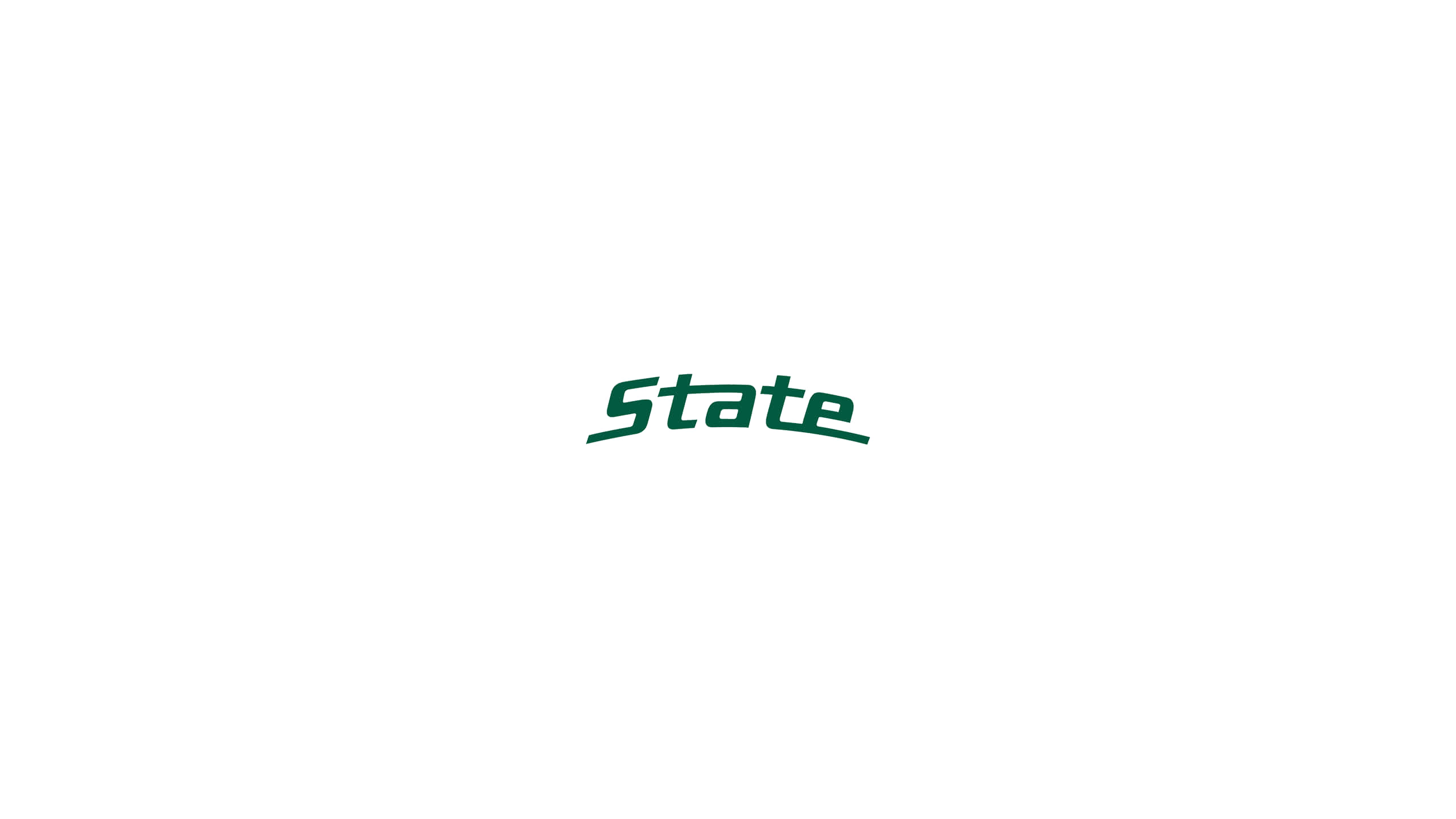 運動 桌布 壁紙 — 「State」一詞以綠色風格字體居中顯示在純白色背景上。