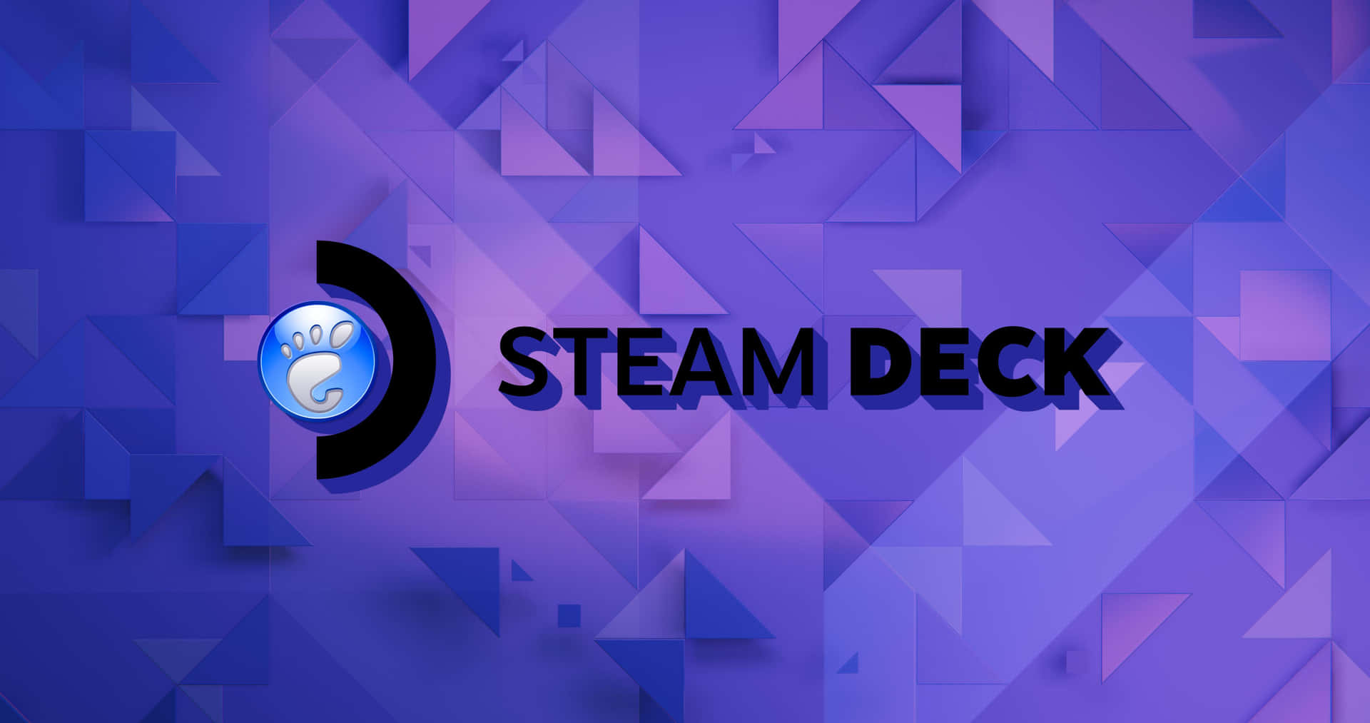  壁紙 — Steam Deck 標誌居中在充滿活力的紫色幾何三角形背景上。