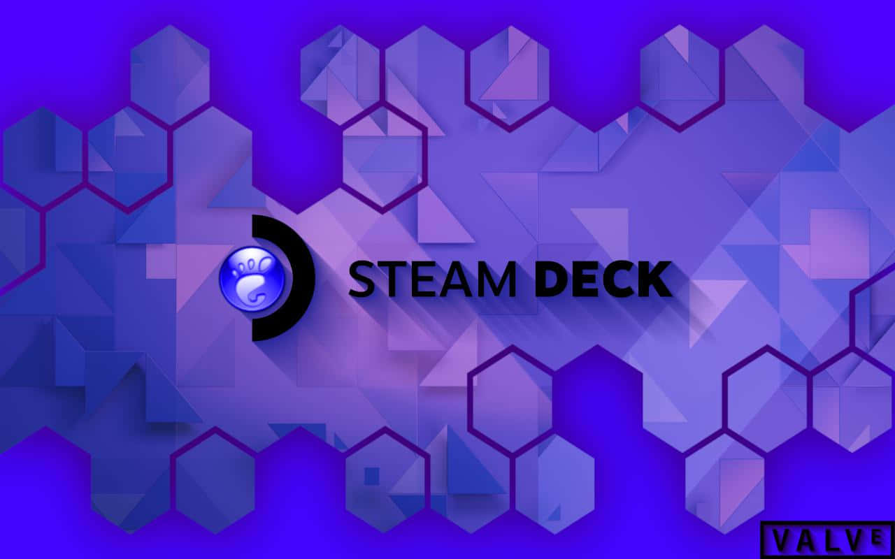  壁紙 — Steam Deck 標誌居中於充滿活力的紫色六邊形幾何背景上，帶有 Valve 品牌標識。