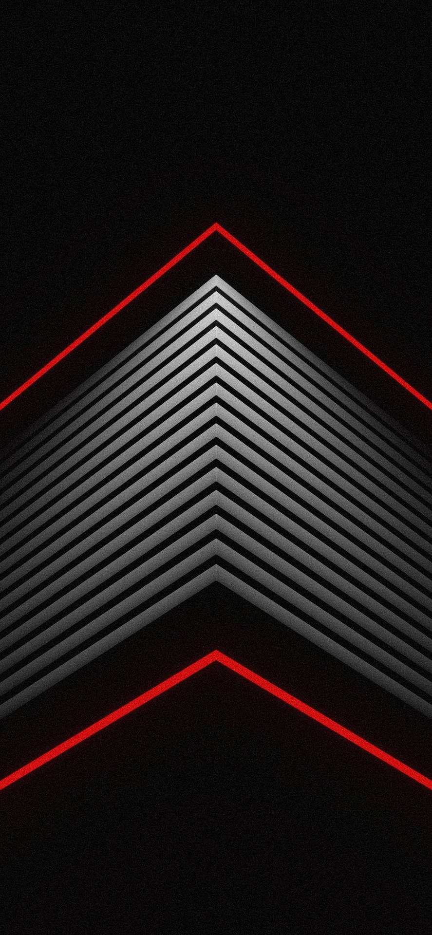 抽象數位藝術作品，黑色背景上帶有發光的紅色和灰色人字形 — iPhone 14 Pro 壁紙 壁紙