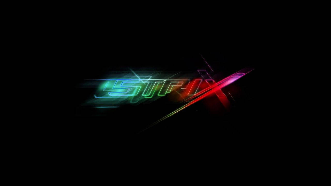 Rgb 桌布 壁紙 — STRIX 一詞在漆黑的背景上閃爍著充滿活力的霓虹燈條。