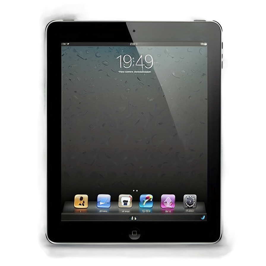 黑色iPad螢幕上有雨滴，顯示時間19:49和應用程式圖示。 — iPad 壁紙