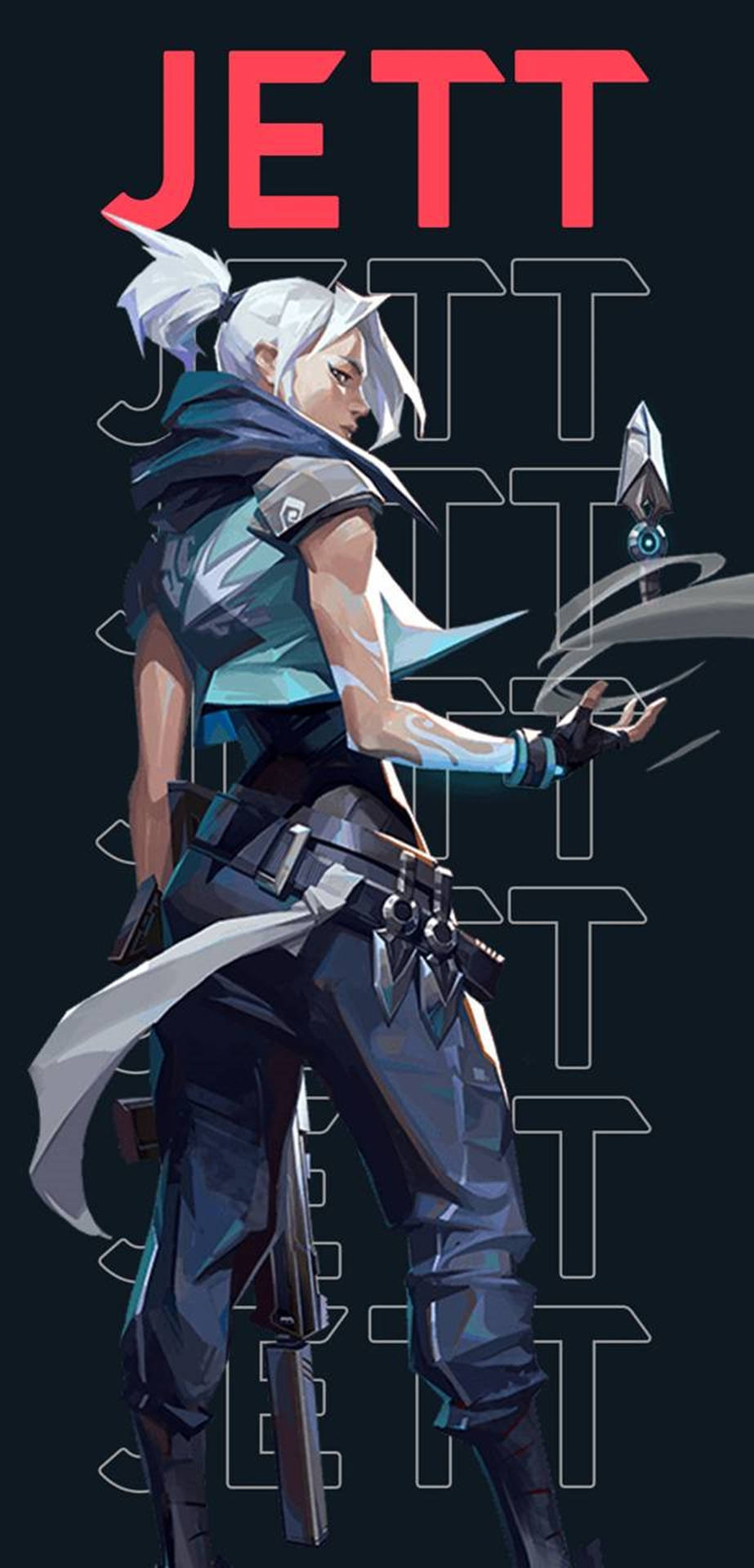 動漫遊戲角色 Jett 身穿戰鬥裝備手持武器。 — Valorant 壁紙