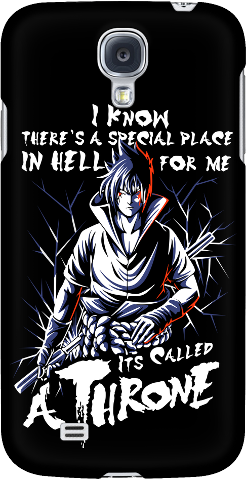紅眼白袍的動漫角色，被荊棘環繞，文字關於地獄中的王座。 — Sasuke 壁紙