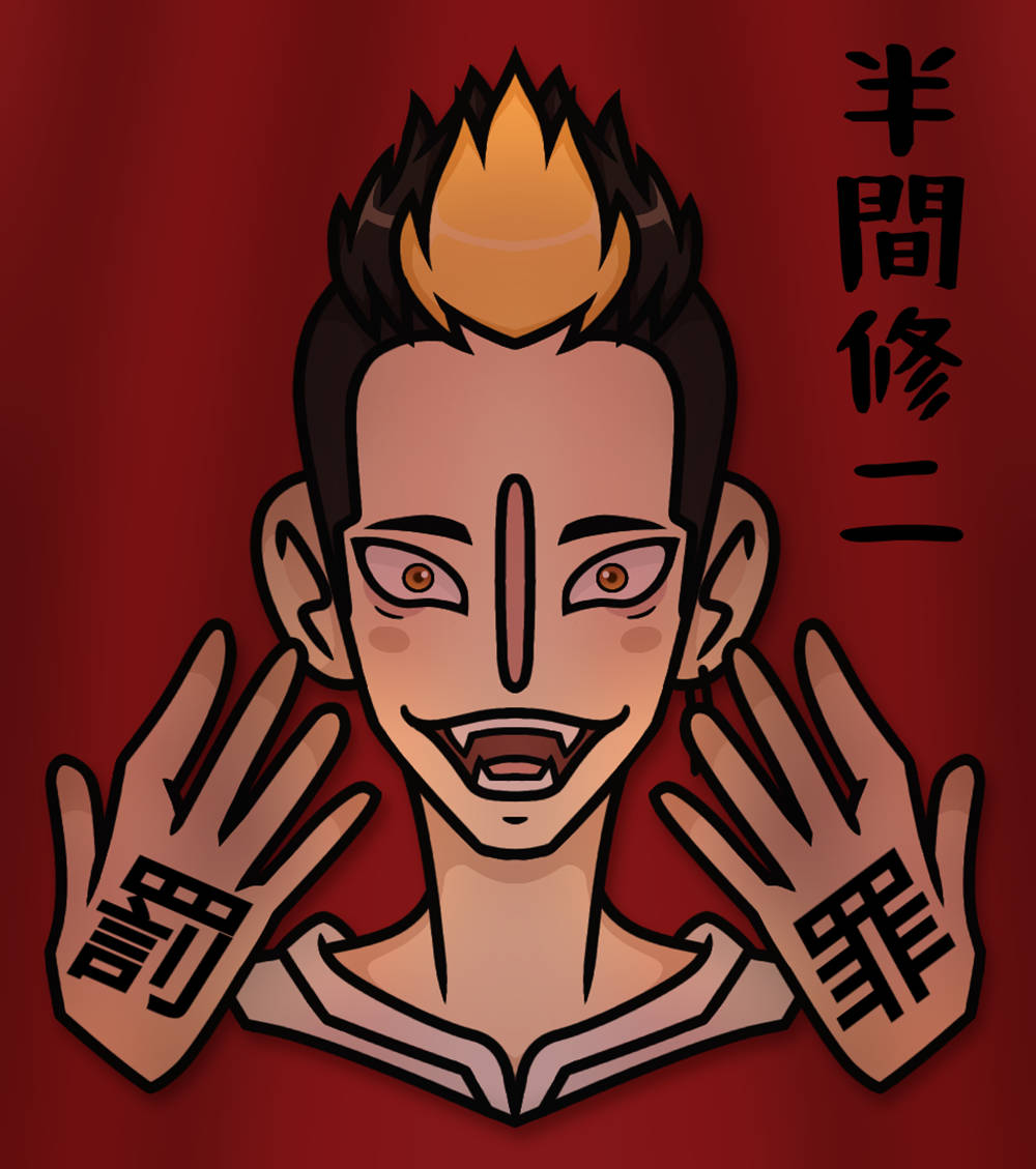 動漫角色，手上帶有漢字刺青，背景為紅色。 — 東京卍复仇者 iPhone 壁紙 壁紙