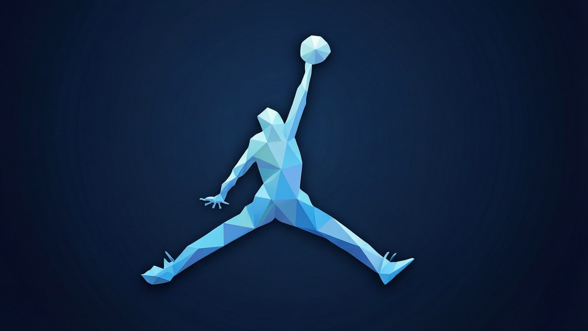藍色多邊形籃球運動員在深藍色背景上扣籃 — Jordan Logo 壁紙