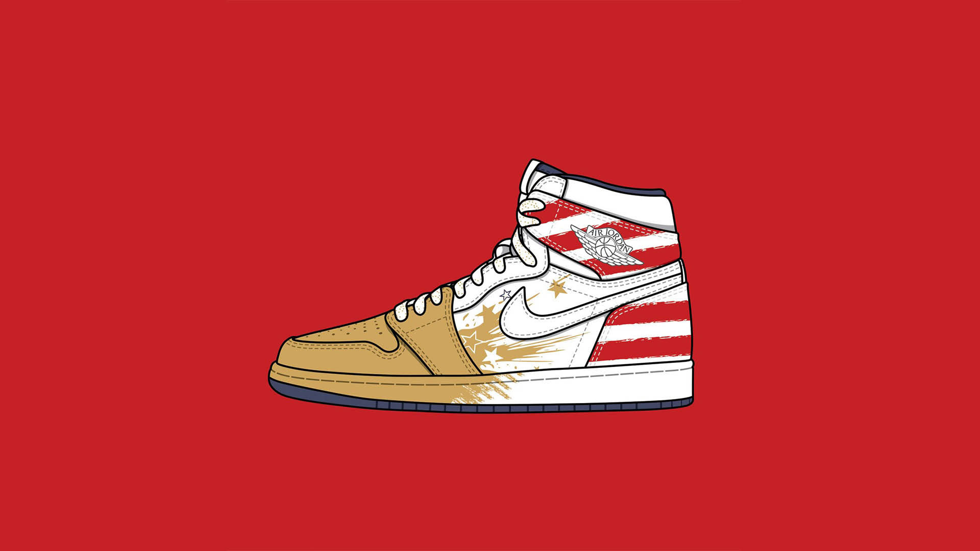 一雙紅、白、金色的運動鞋，帶有Nike標誌和Air Jordan品牌。 — Air Jordan 壁紙
