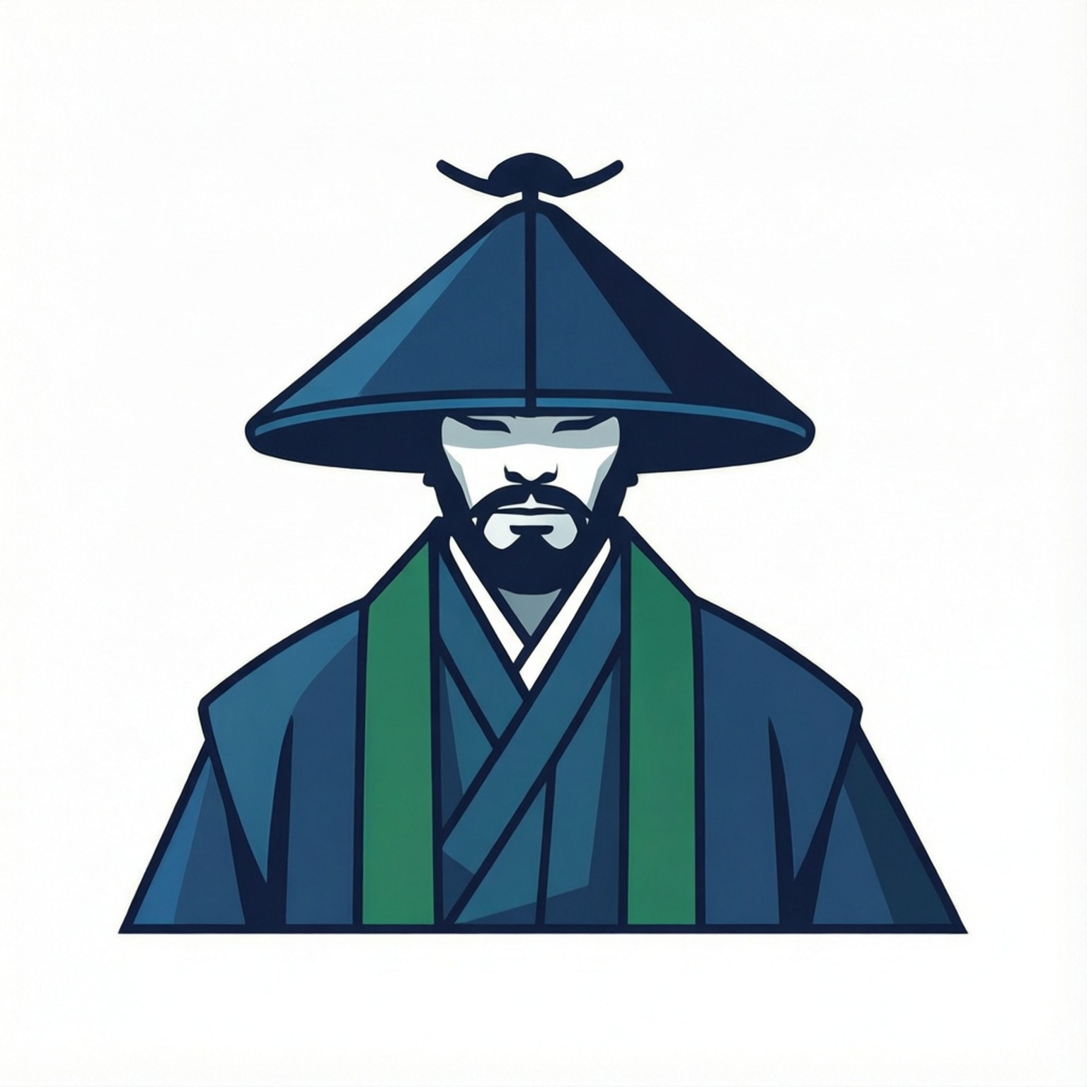 極簡塔塔拉 壁紙 — 一個留鬍鬚的男人，戴著藍色圓錐帽，身穿藍綠色層疊長袍，以白色背景襯托的風格化插圖。
