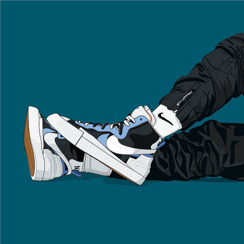 穿著運動鞋和黑色褲子的腳，背景為青色。 — Air Jordan 壁紙