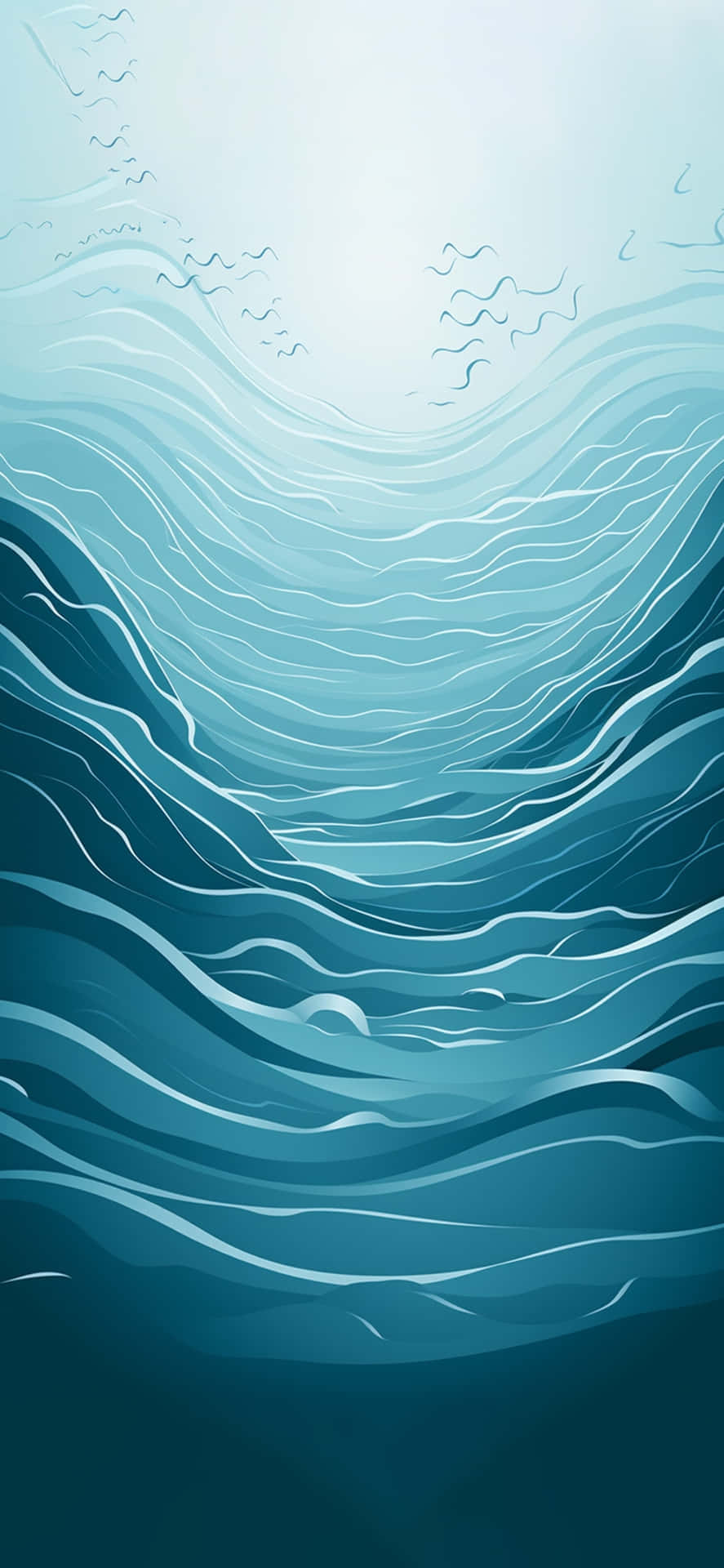  壁紙 — 一個風格化的海浪圖案從深藍色流向淺天藍色，帶有白色亮點。