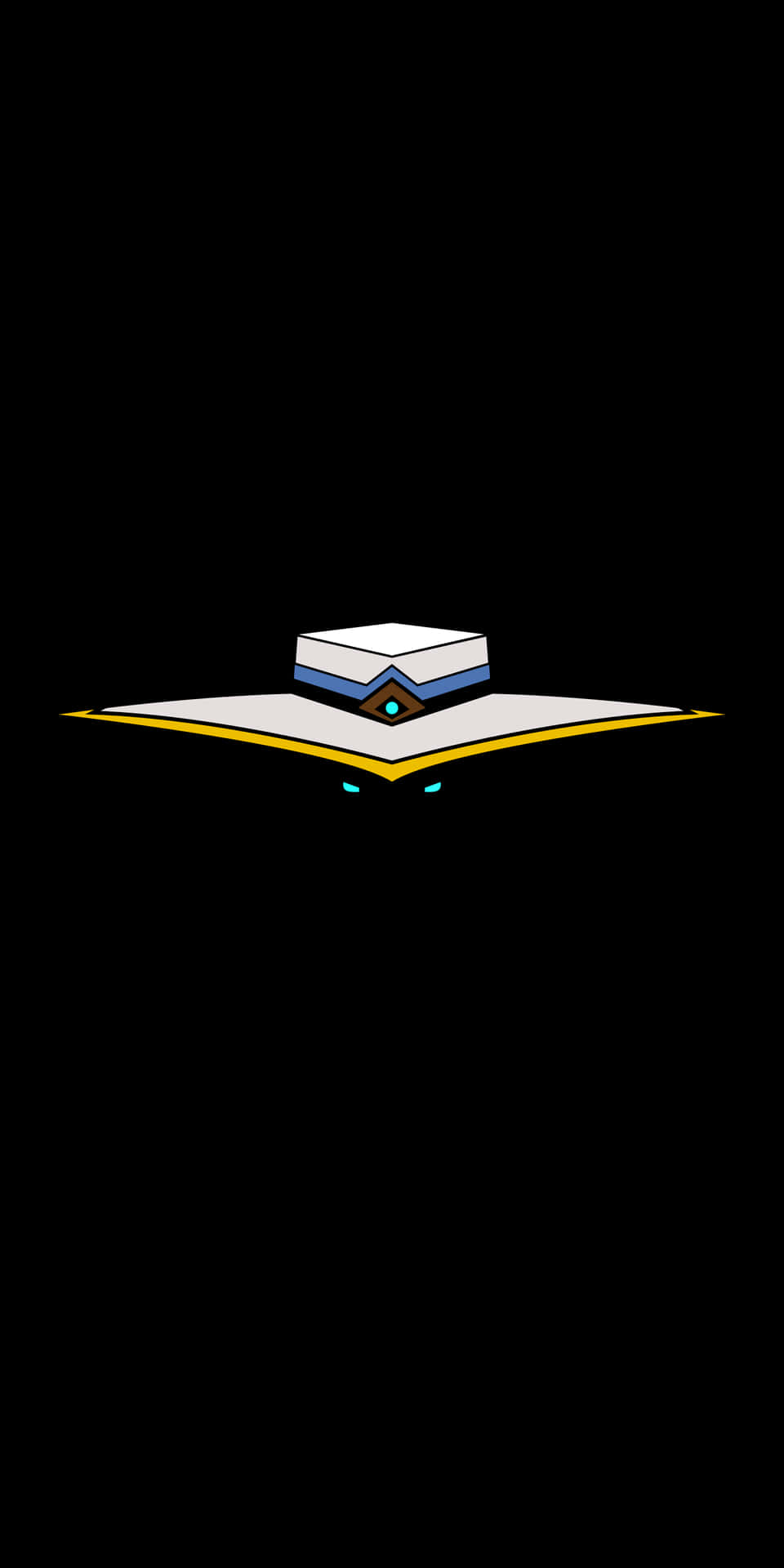一本帶有發光眼睛和寶石書脊的卡通書漂浮在黑暗中。 — Valorant 壁紙