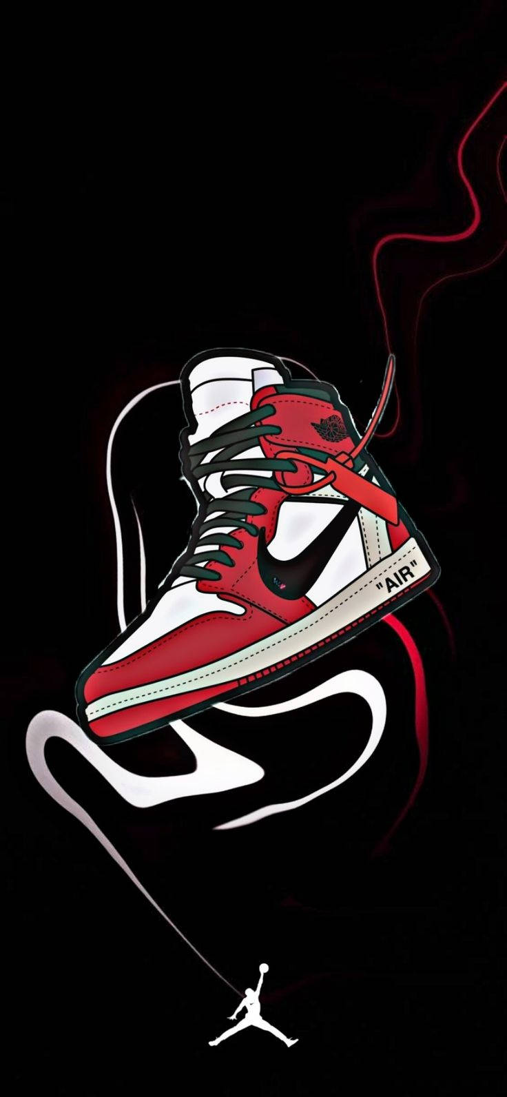 紅、白、黑色 Air Jordan 運動鞋，帶有煙霧旋渦和 Jumpman 標誌。 — Jordan Logo 壁紙