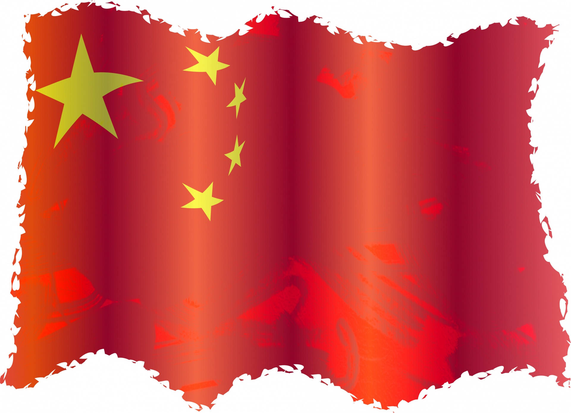 飄揚的中國國旗，帶有紅色布料質感和黃色星星。 — 中國國旗 壁紙