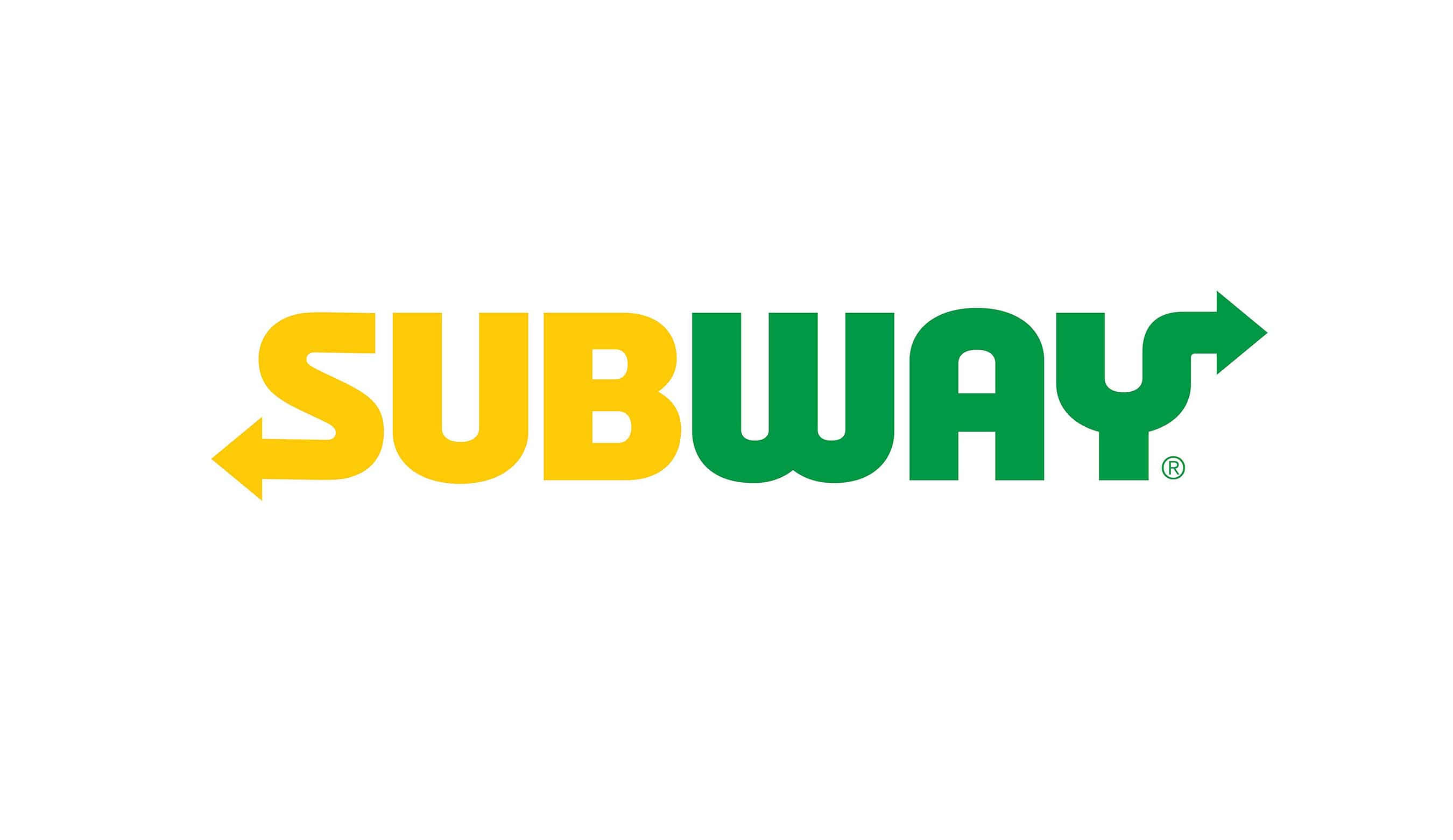 地鐵 桌布 壁紙 — Subway 標誌以鮮明的黃色和綠色字母為特色，在 'S' 和 'Y' 上帶有箭頭，背景為純白色。