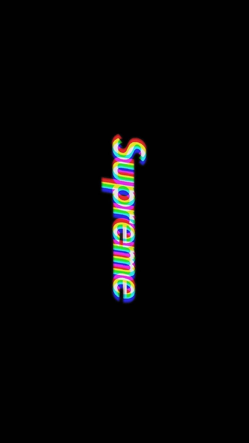 supreme 桌布 壁紙 — 「Supreme」一詞在純黑色背景上發出充滿活力的彩虹條紋光芒。