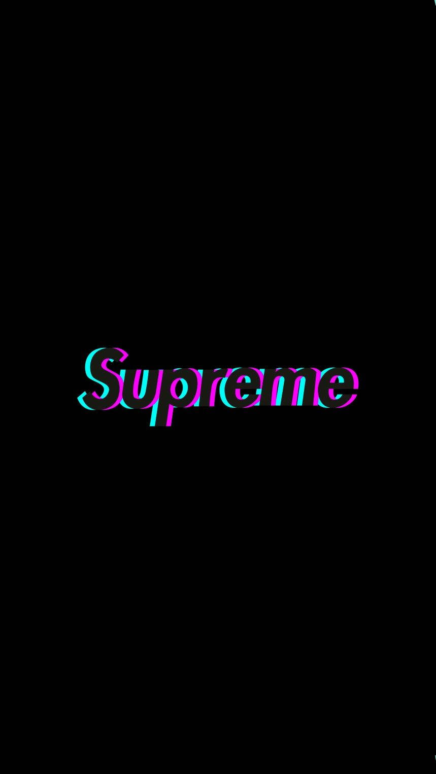 supreme 桌布 壁紙 — 「Supreme」一詞在純黑色背景上以螢光青色和洋紅色發光。