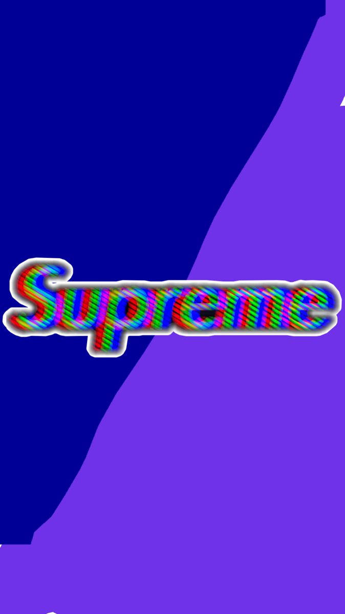 supreme 桌布 壁紙 — Supreme 這個詞在藍色和紫色分割的背景上發出彩虹像素扭曲的光芒。