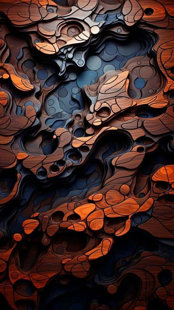  壁紙 — 一幅超現實的抽象數位藝術作品，帶有豐富橙色和深藍色調的漩渦狀有機形狀。