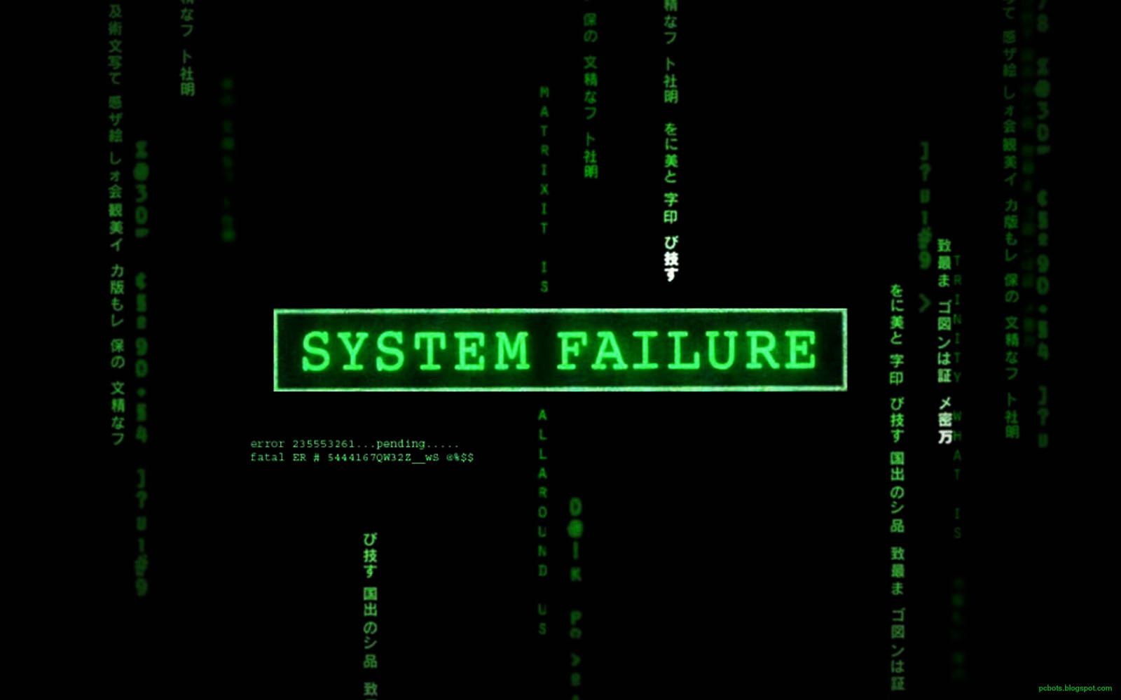 黑色背景上的綠色數位文字顯示系統故障及錯誤代碼。 — 黑客 壁紙