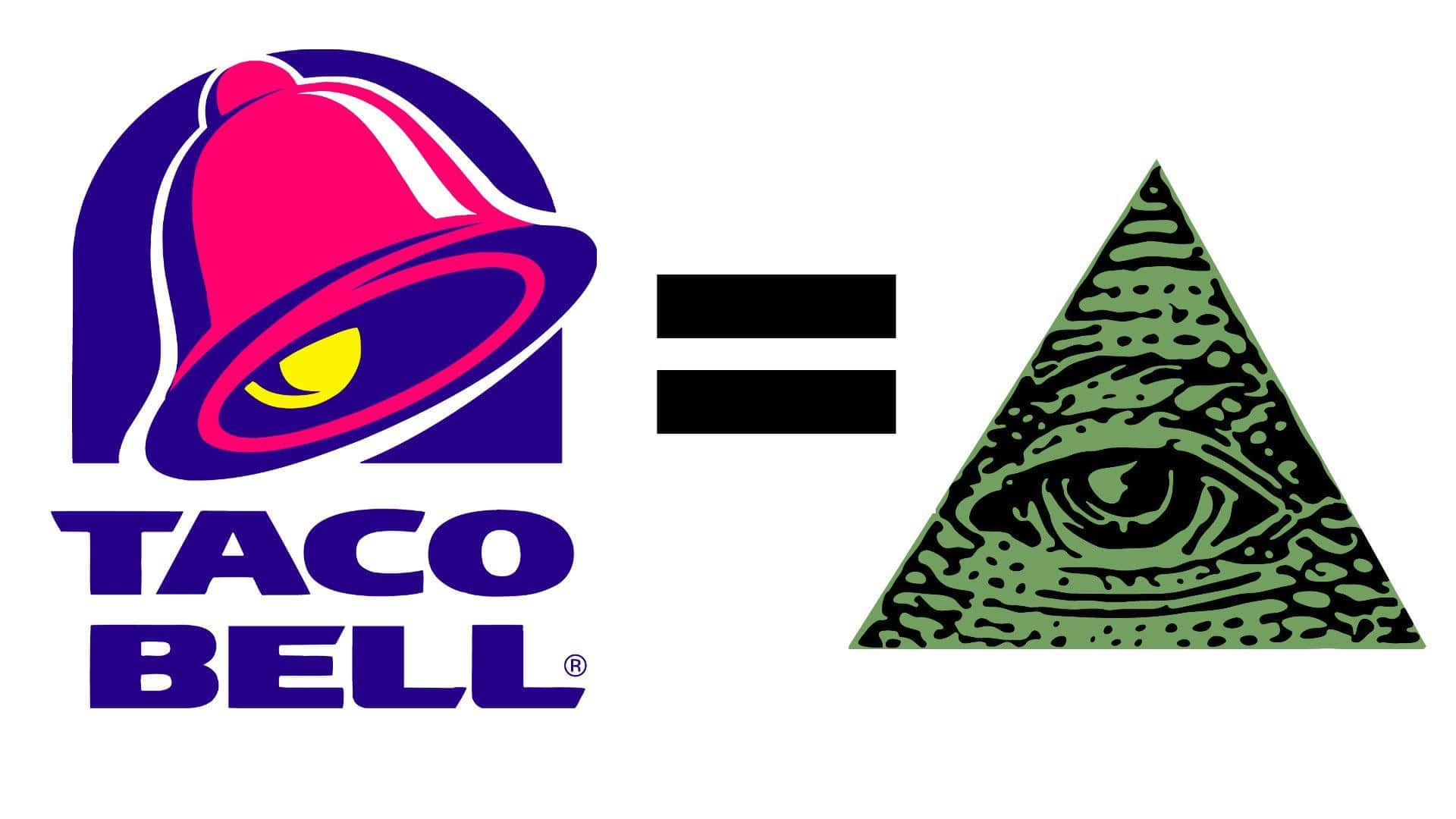 塔可鐘 桌布 壁紙 — Taco Bell 標誌等於全視之眼金字塔，在鮮明的圖形比較中。