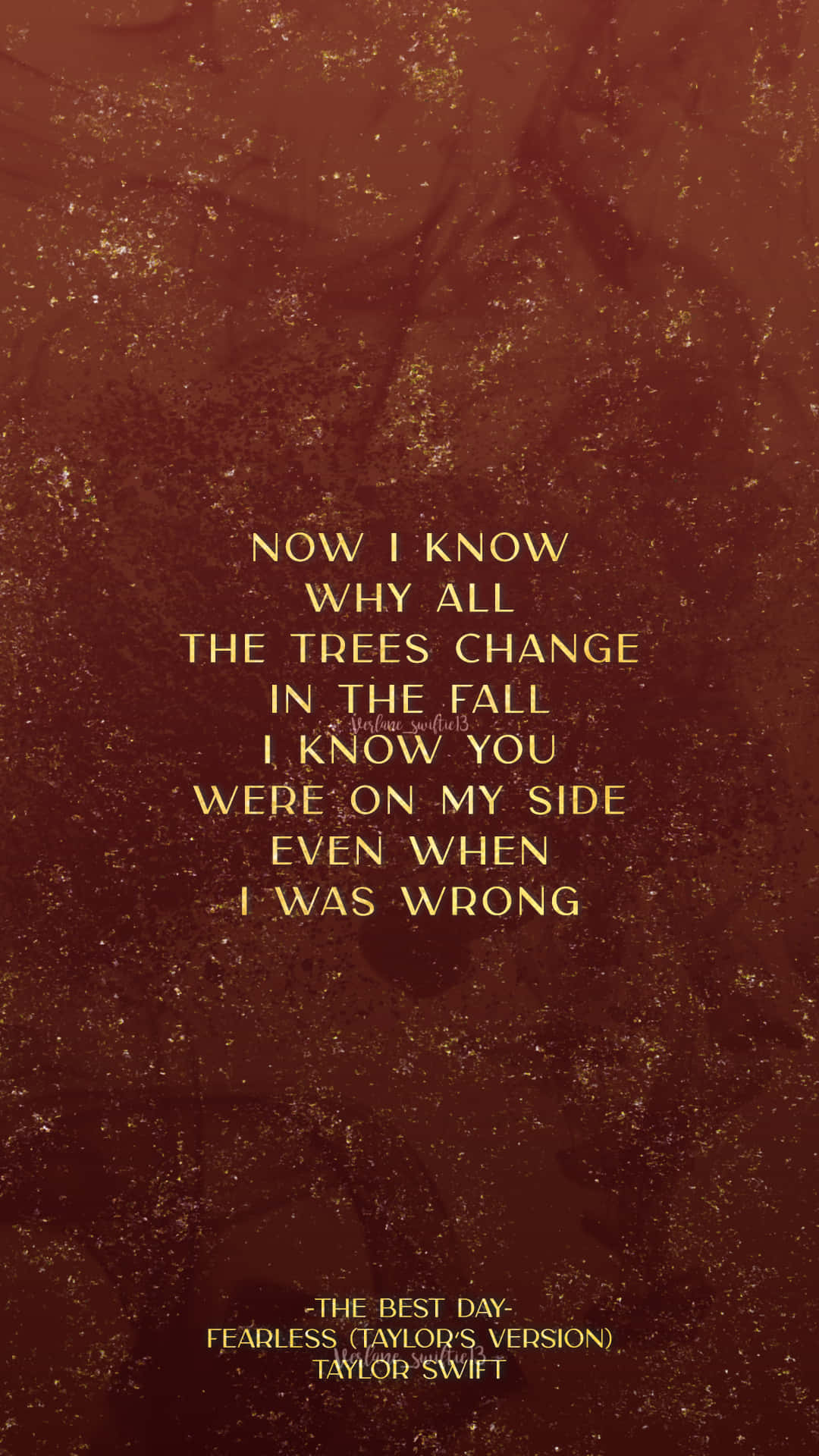 Lyric 桌布 壁紙 — Taylor Swift 歌曲的金色歌詞漂浮在帶有紋理的深紅色閃亮背景上。