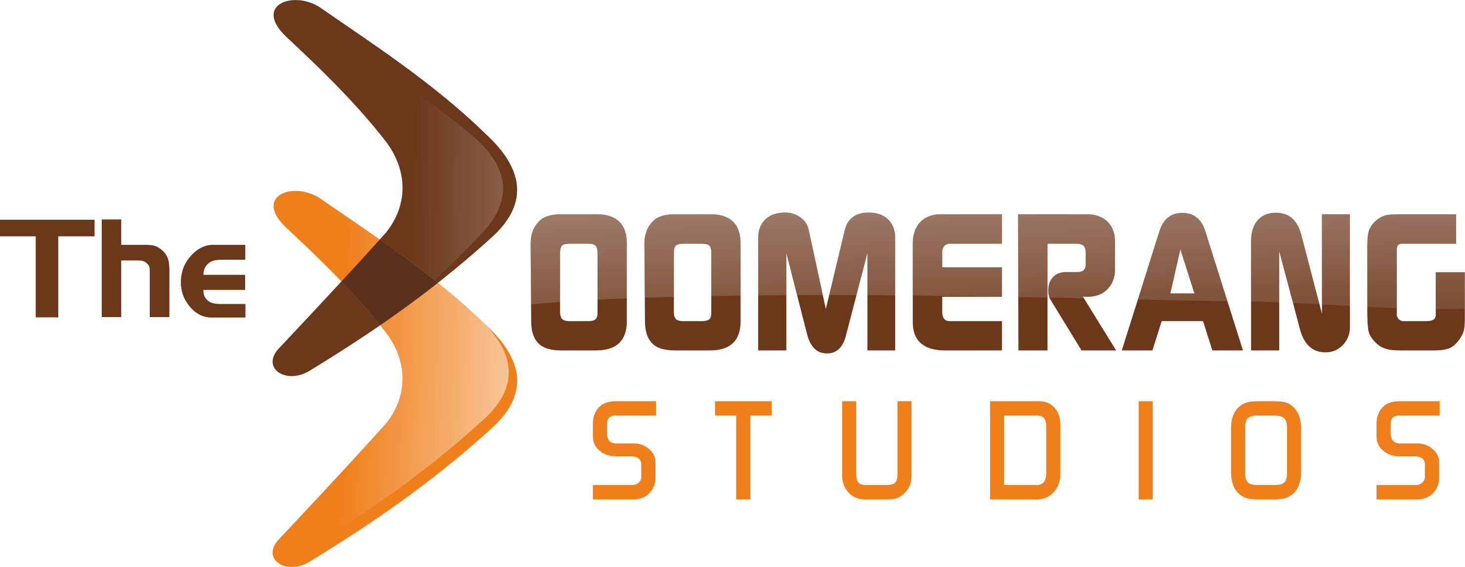 Boomerang 桌布 壁紙 — The Boomerang Studios 的時尚標誌，以棕色和橙色的風格化迴力鏢為特色，背景為白色。
