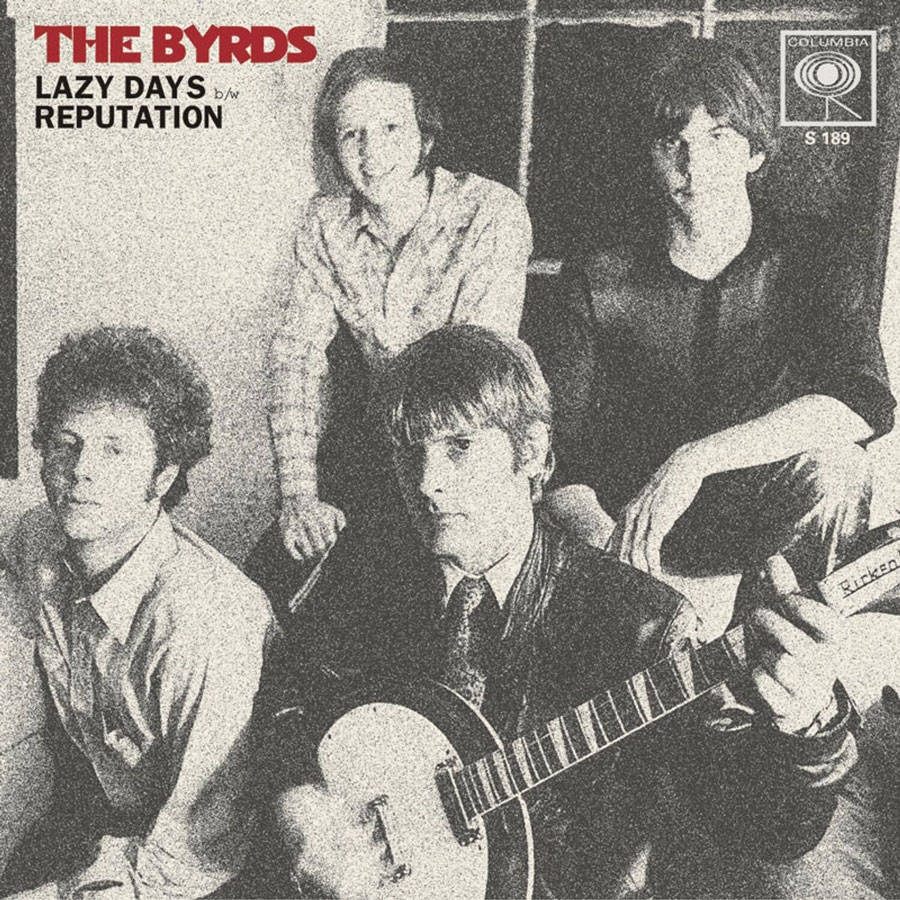 岩石 桌布 壁紙 — The Byrds 的四位成員在粗糙的黑白照片中擺姿勢，手持吉他，並疊加了專輯標題文字。