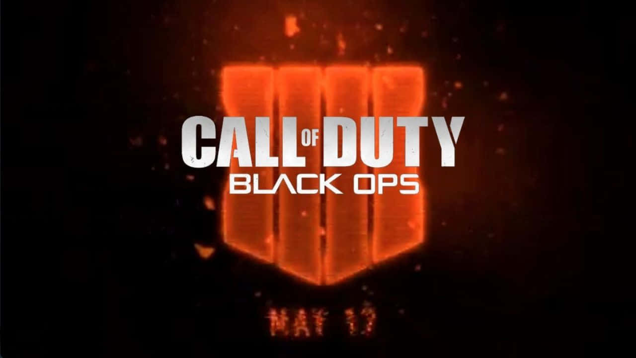 720p Call Of Duty Black Ops 4 桌布 壁紙 — Call of Duty Black Ops 標誌在黑暗背景上發出熾熱的橙色光芒，並帶有漂浮的火花。