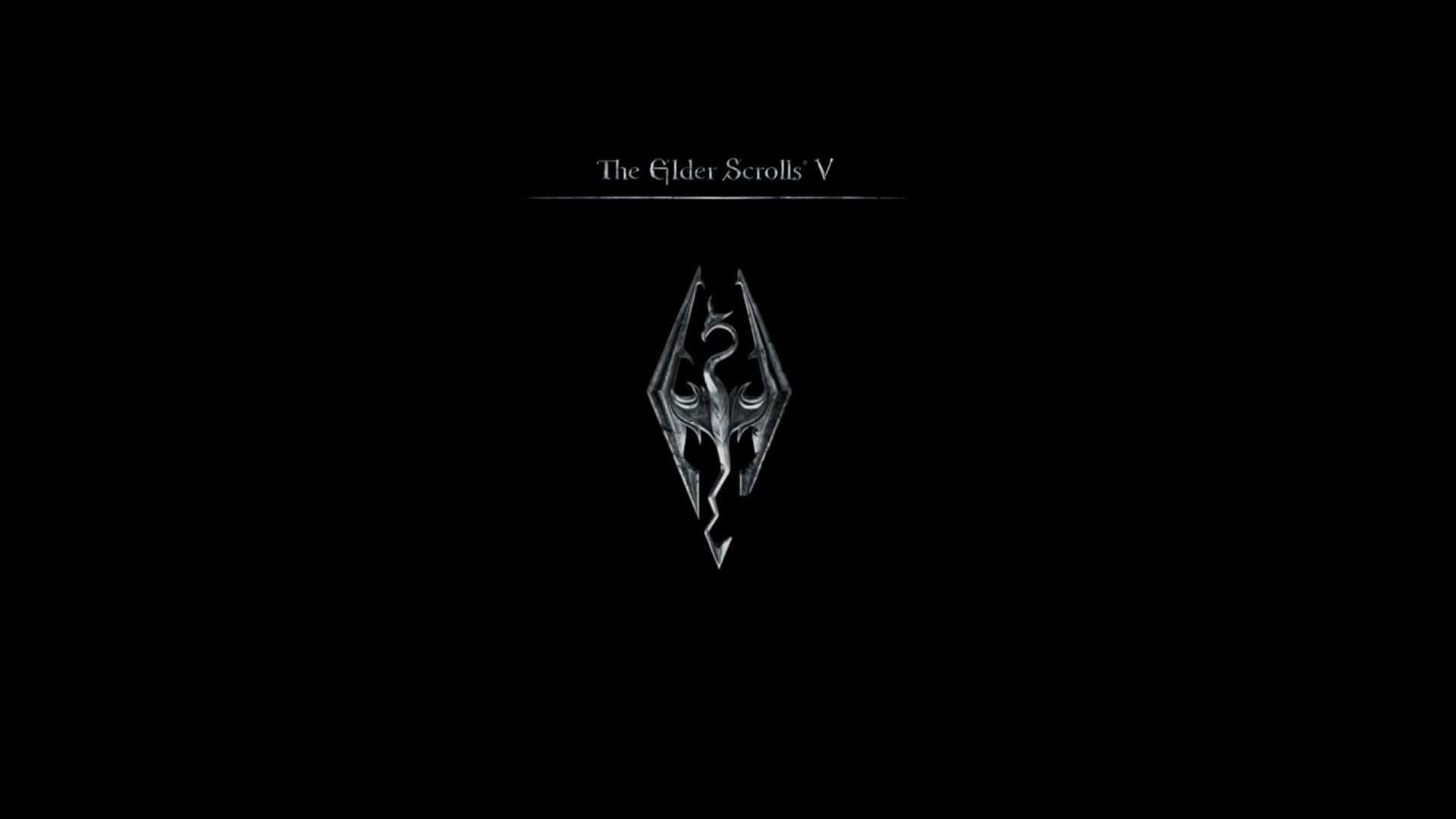 The Elder Scrolls V Skyrim 桌布 壁紙 — The Elder Scrolls V 標誌在純黑背景上微弱發光，上方有優雅的襯線文字。