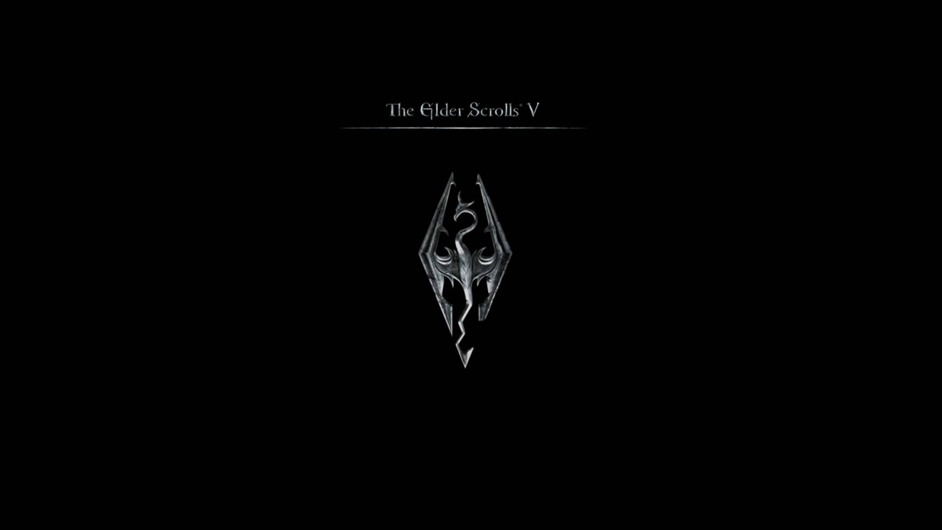 上古卷軸V：無界天際 桌布 壁紙 — The Elder Scrolls V 標誌在純黑色背景上微弱發光，上方有優雅的襯線文字。