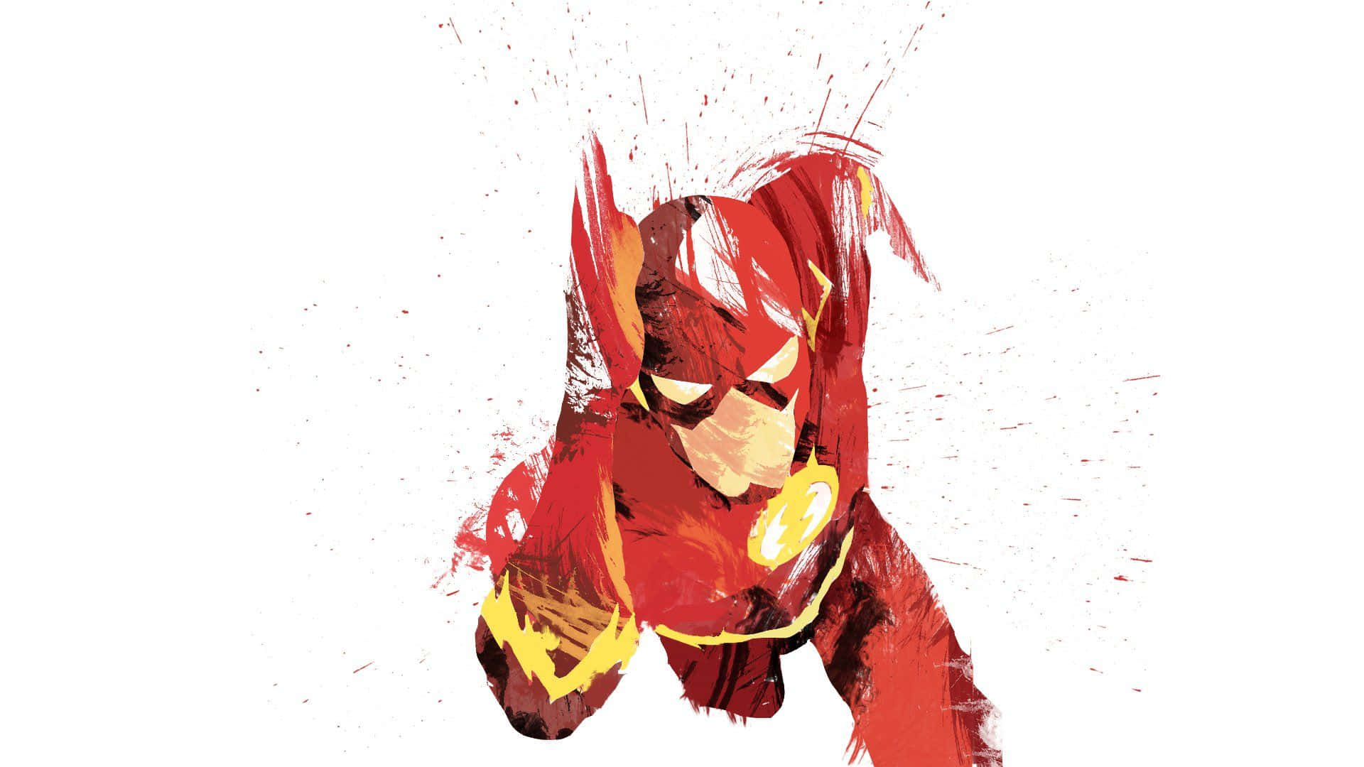 Flash 桌布 壁紙 — The Flash 以動態的紅黃潑濺風格在純白背景上向前衝刺。