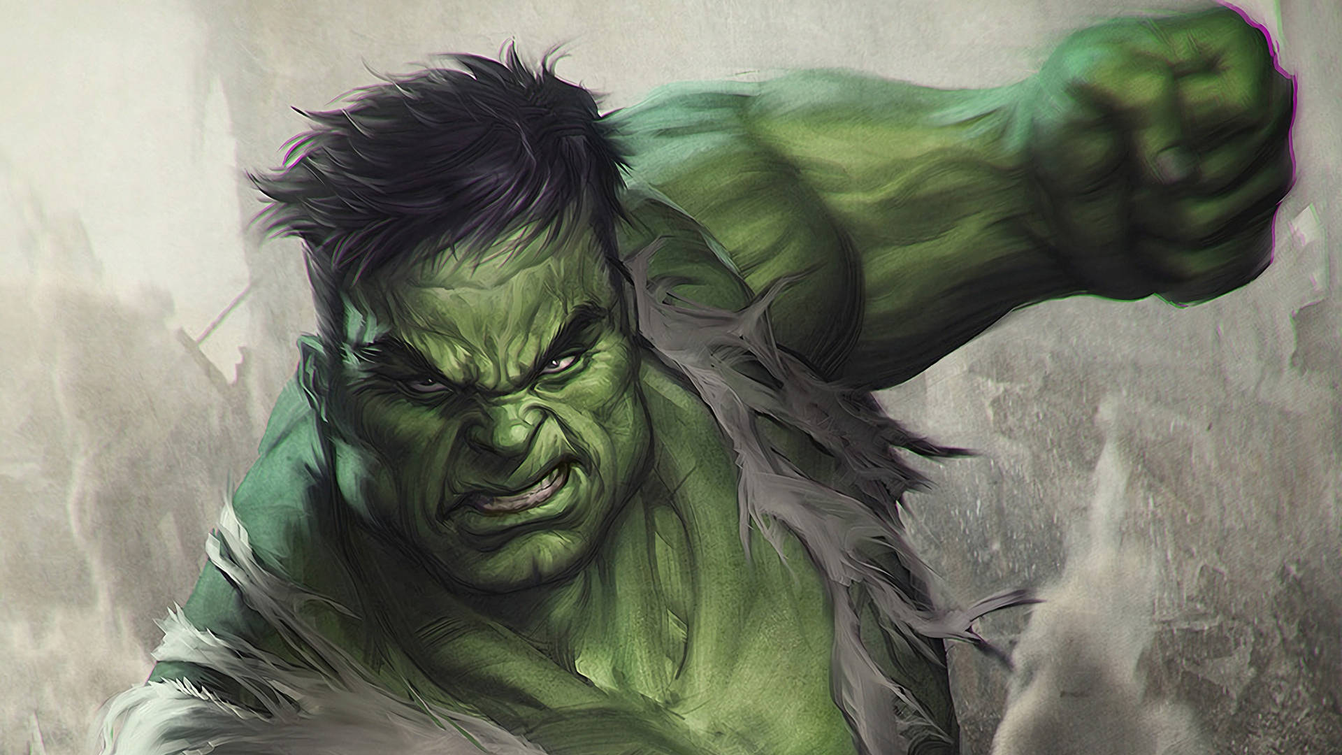 憤怒的綠色浩克握緊拳頭衝過瓦礫。 — 4K Marvel 壁紙 壁紙