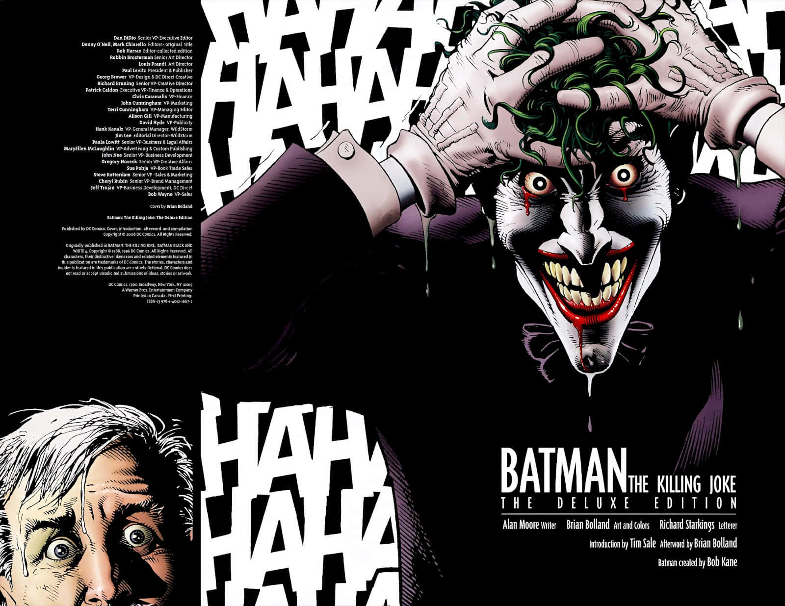 The Killing Joke 桌布 壁紙 — 小丑綠髮血笑，在黑色背景上狂笑，配以粗體白色文字。