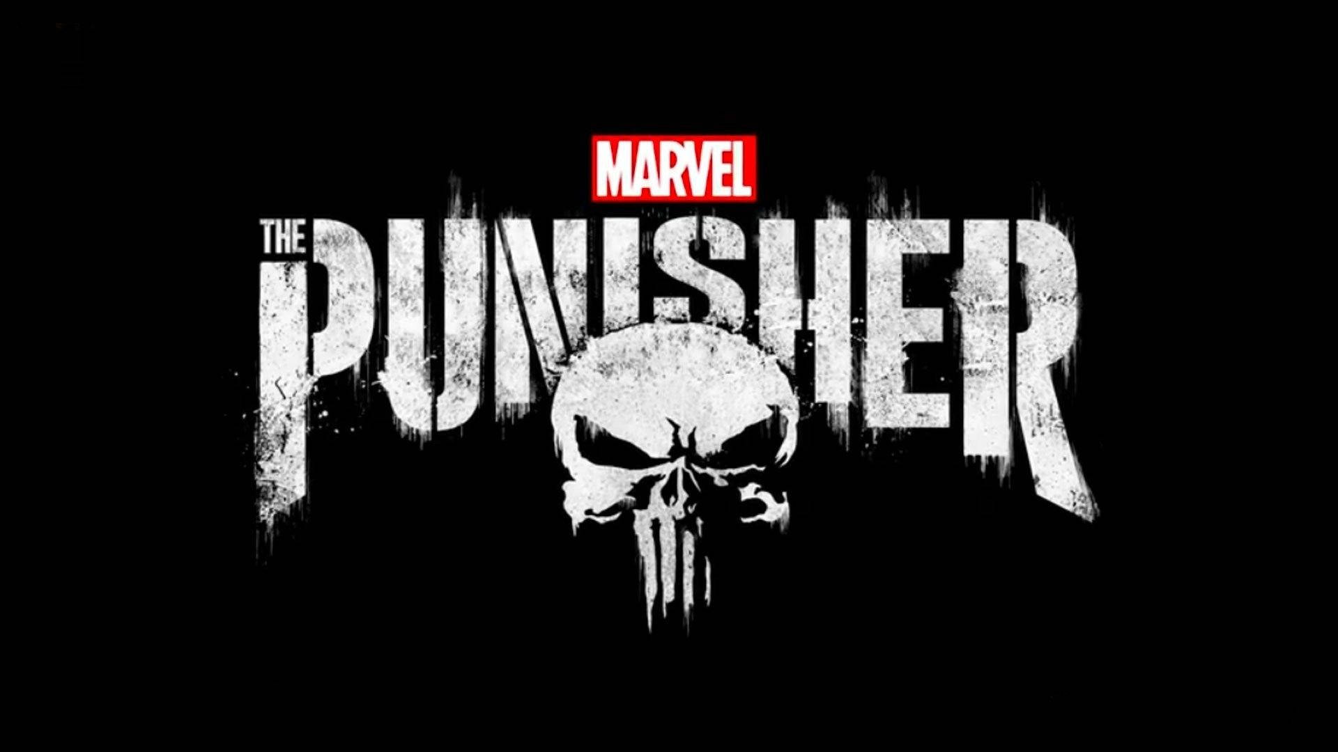 制裁者 桌布 壁紙 — The Punisher 標誌以粗糙白色文字和骷髏標誌在純黑背景上。