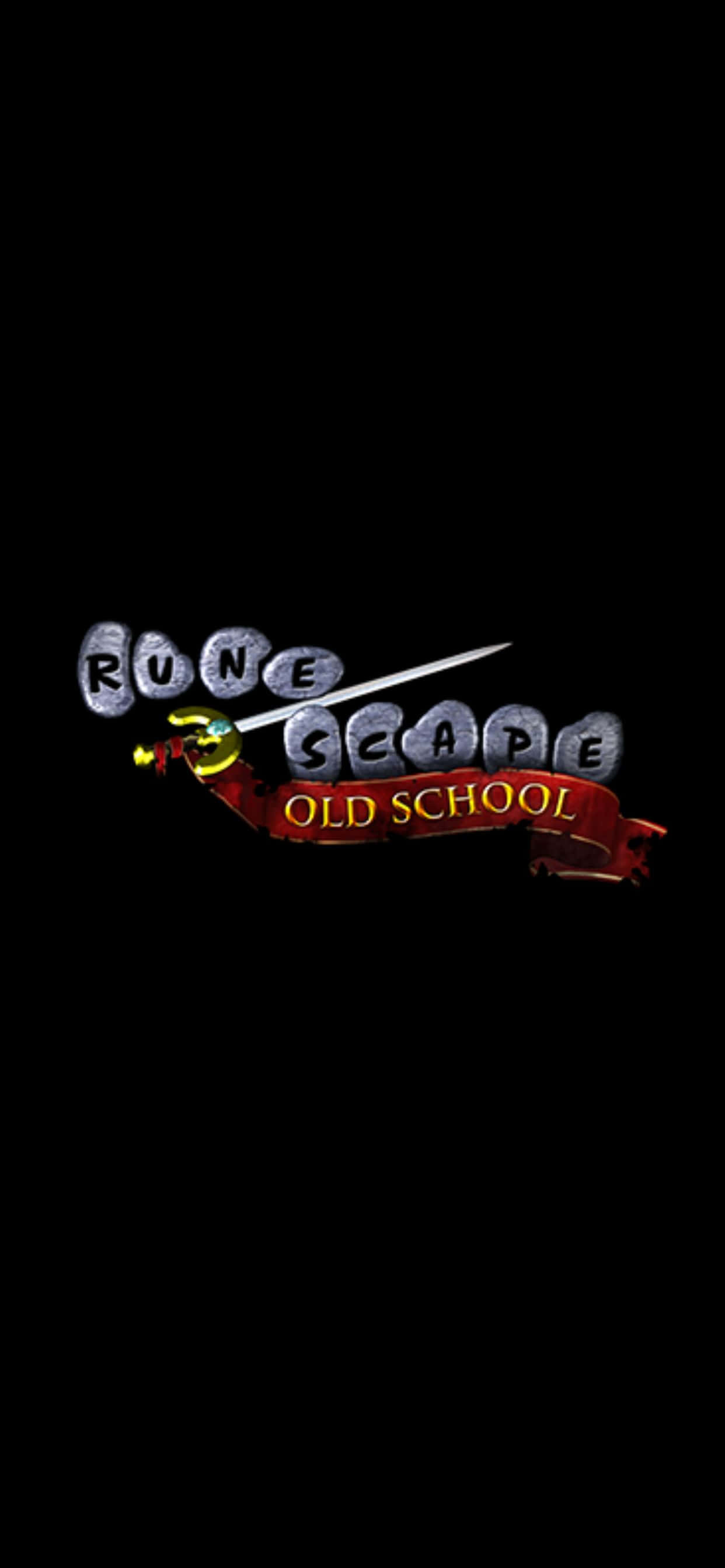 電玩遊戲 桌布 壁紙 — RuneScape Old School 標誌在黑色背景上發光，一把劍刺穿石頭字母。