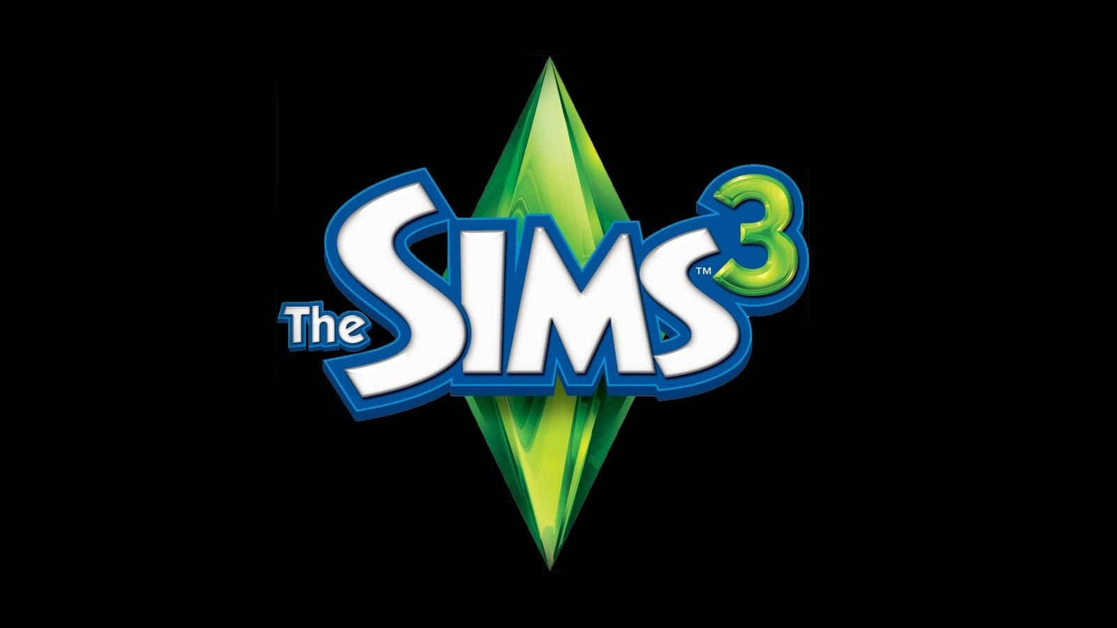 電玩遊戲 桌布 壁紙 — The Sims 3 標誌，帶有綠色鑽石和藍色文字，背景為黑色。