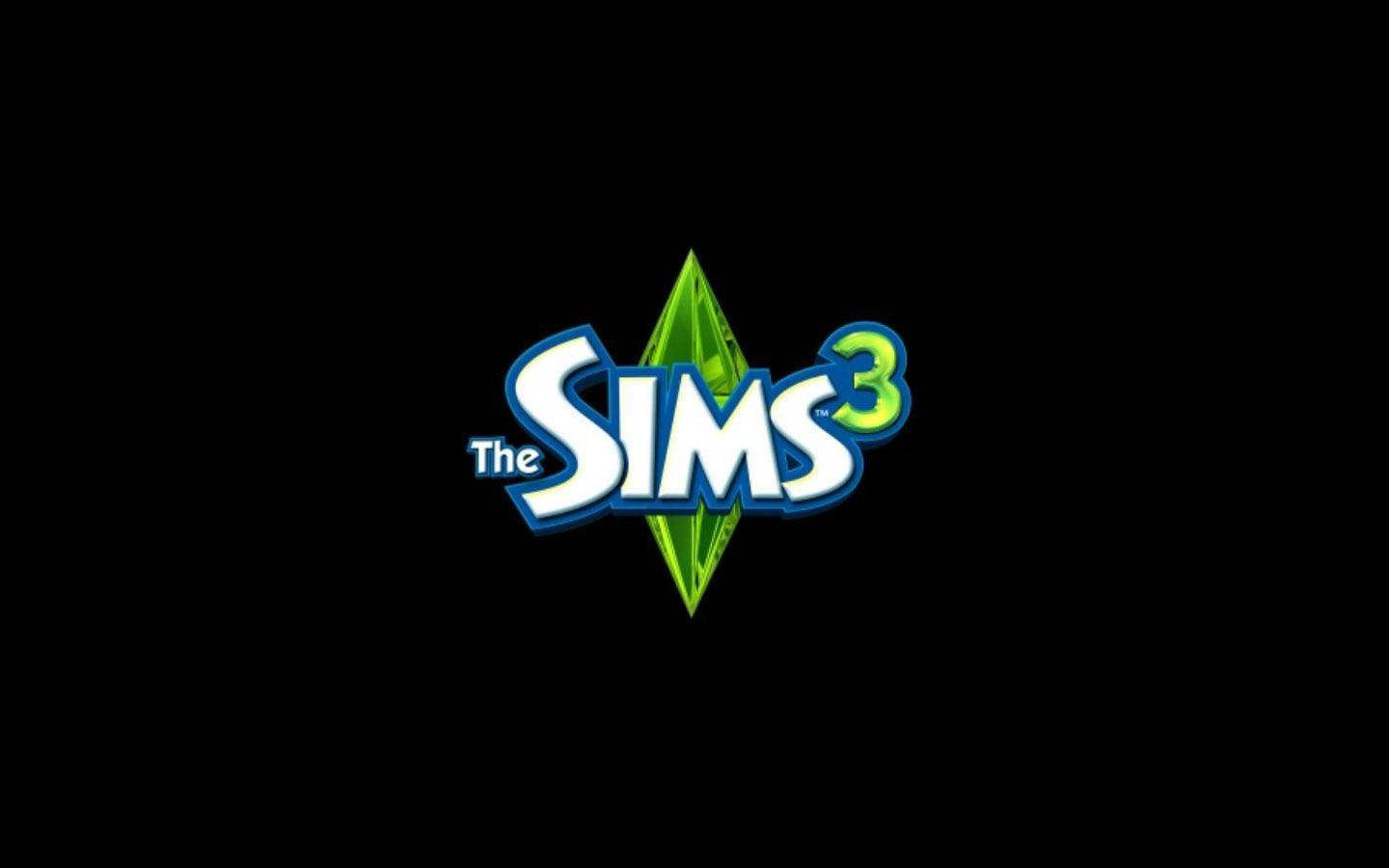 鑽石 桌布 壁紙 — The Sims 3 標誌在純黑背景上散發著鮮豔的綠色和藍色光芒。