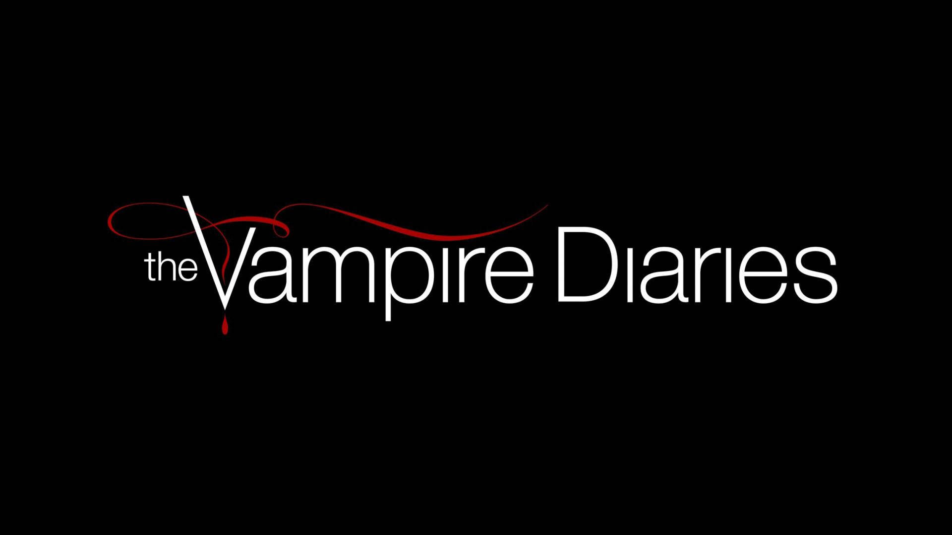 Vampire Diaries 桌布 壁紙 — The Vampire Diaries 標誌以白色和紅色顯示在黑色背景上，帶有滴血效果。