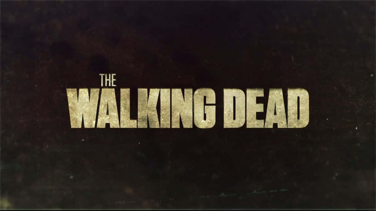 陰屍路 桌布 壁紙 — The Walking Dead 標題標誌以風化金色字體呈現，背景為深色粗糙紋理。